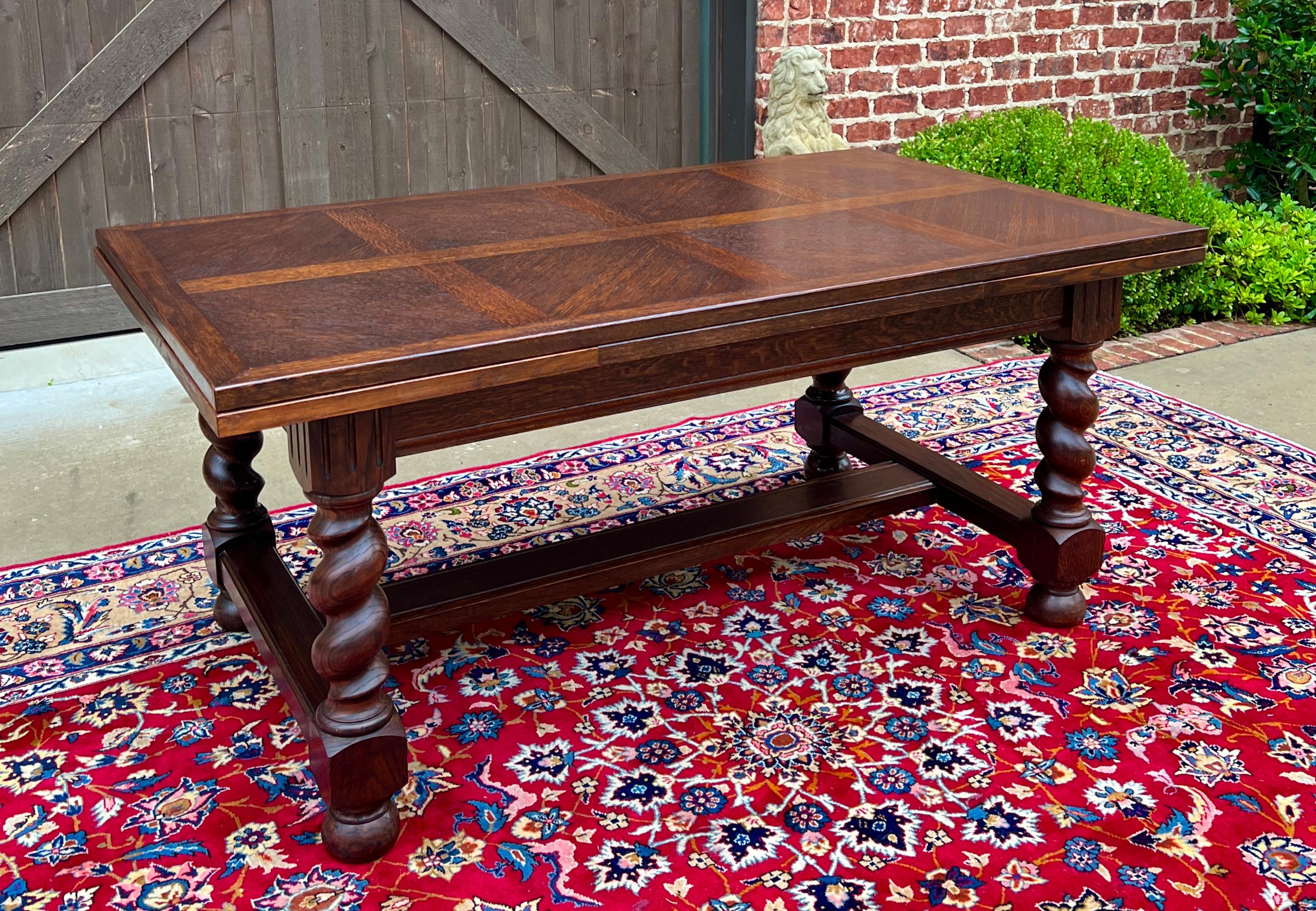 Antique English Dining Table Draw Leaf Table Barley Twist Oak Breakfast c. 1930s 8