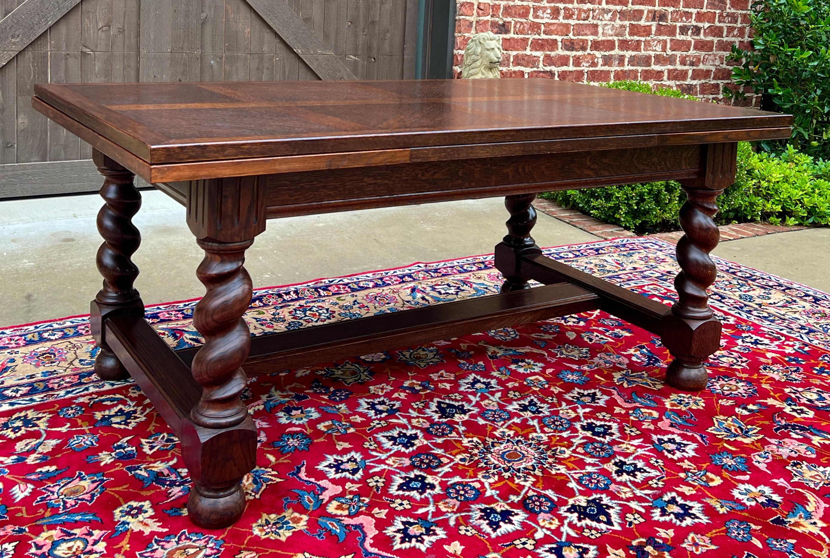 Antique English Dining Table Draw Leaf Table Barley Twist Oak Breakfast c. 1930s 9