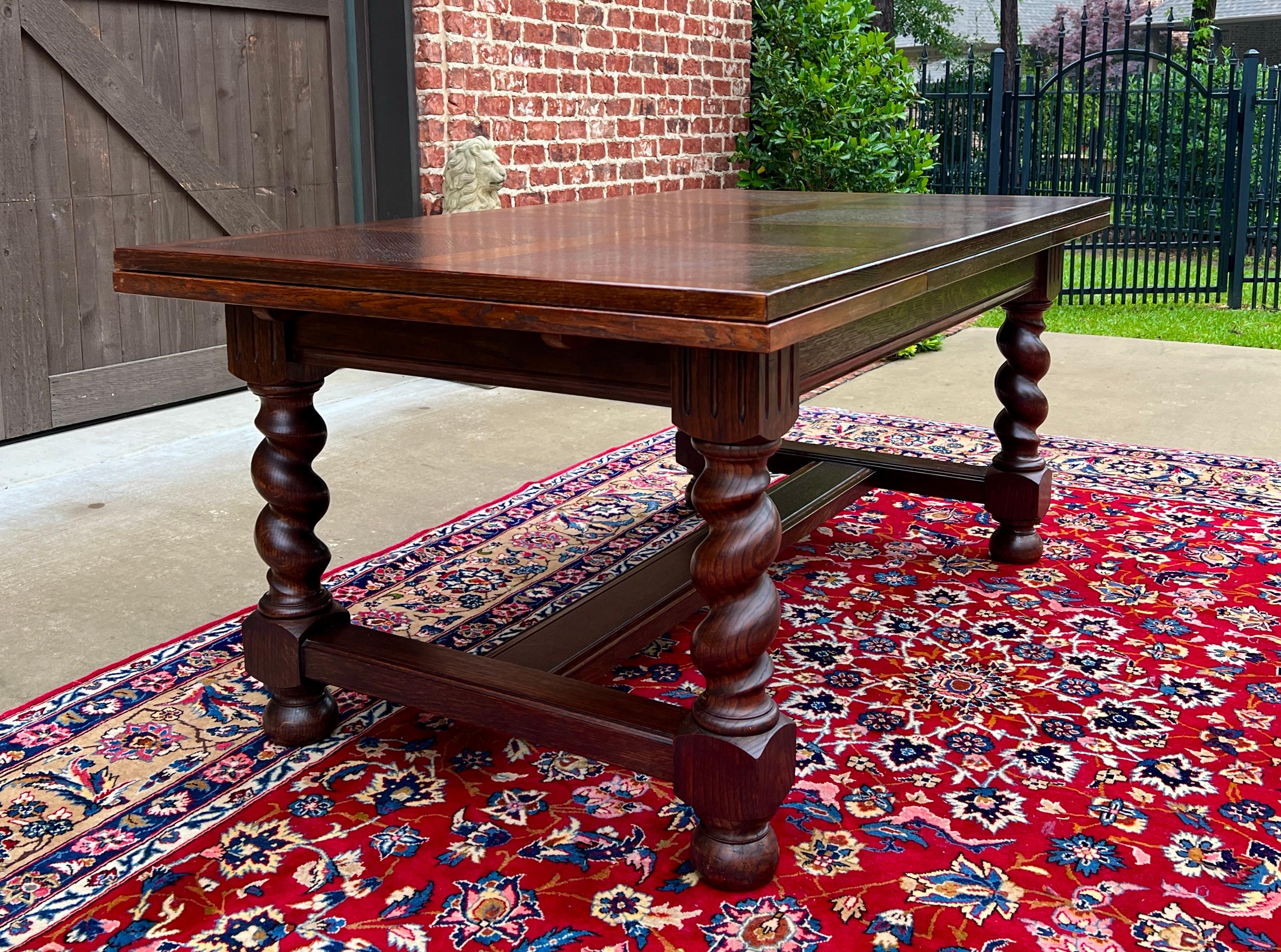 Antique English Dining Table Draw Leaf Table Barley Twist Oak Breakfast c. 1930s 11