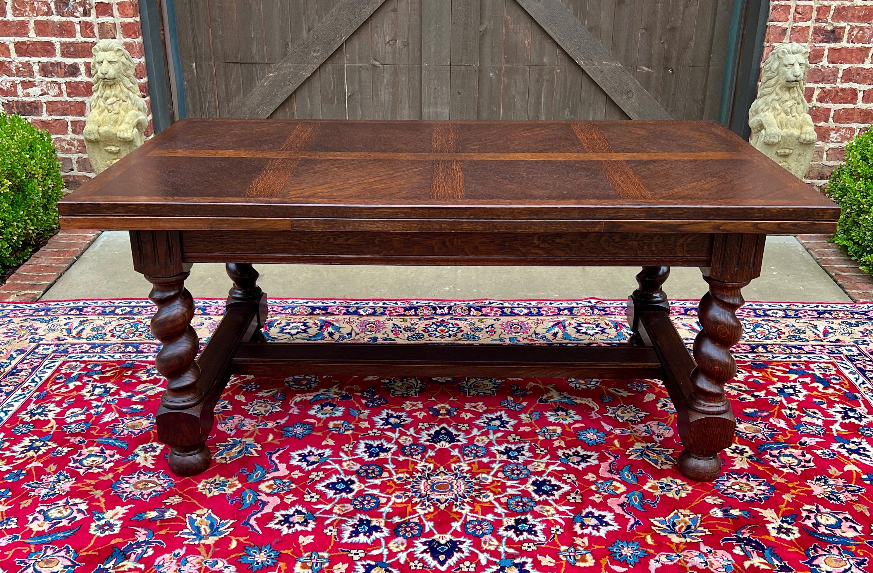 Antique English Dining Table Draw Leaf Table Barley Twist Oak Breakfast c. 1930s 12