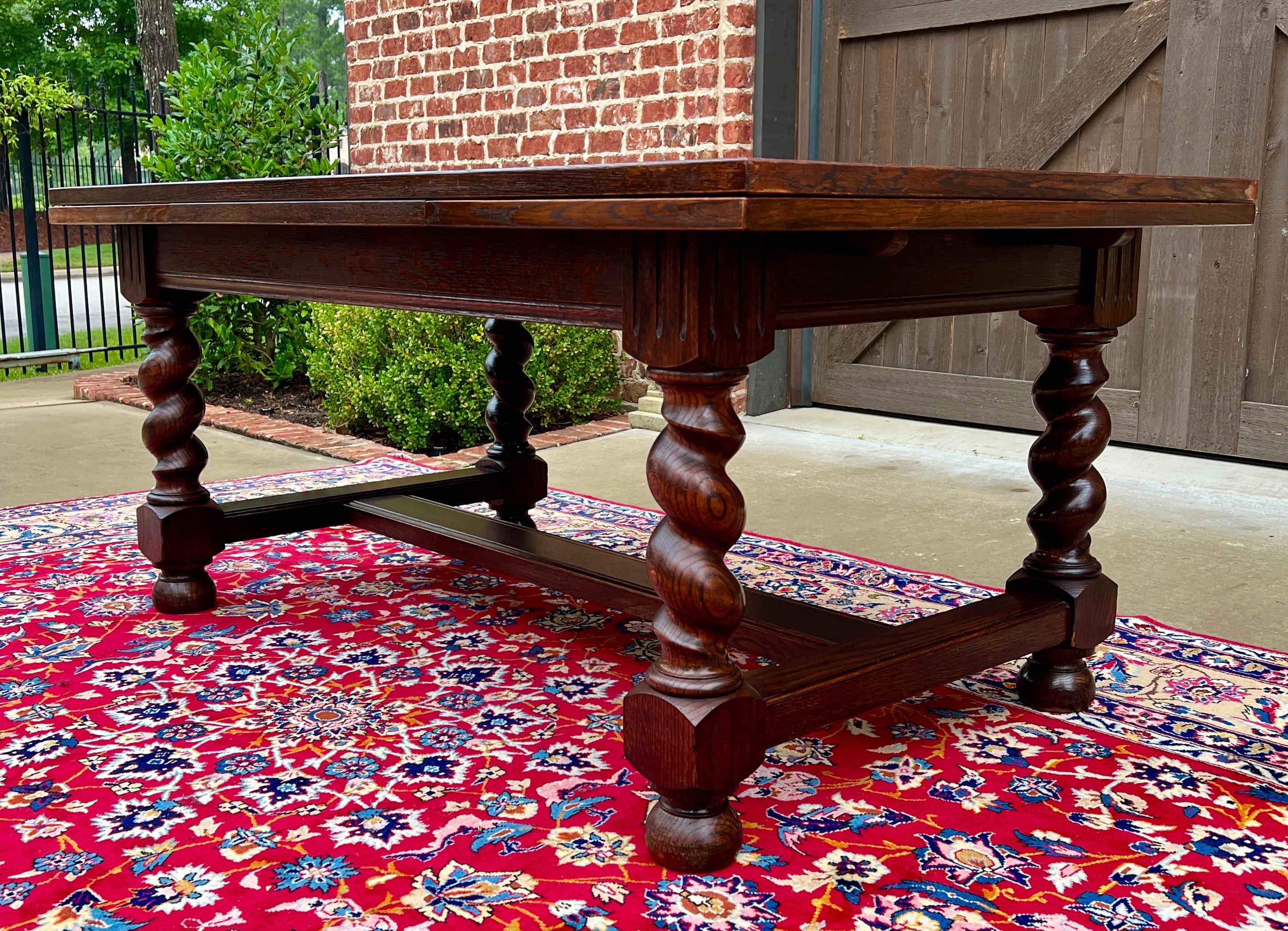 Antique English Dining Table Draw Leaf Table Barley Twist Oak Breakfast c. 1930s 13