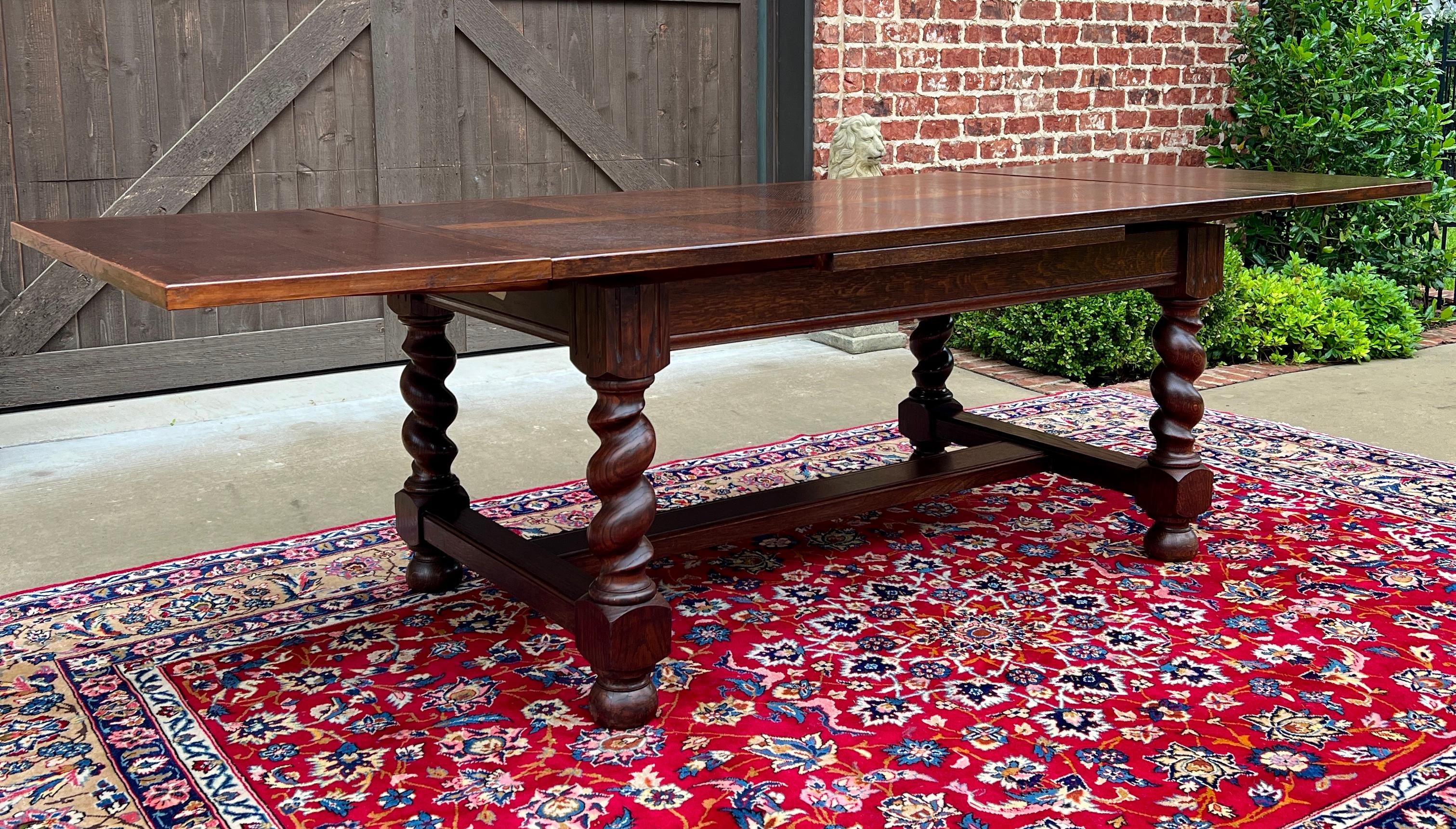 Arts and Crafts Antique English Dining Table Draw Leaf Table Barley Twist Oak Breakfast c. 1930s