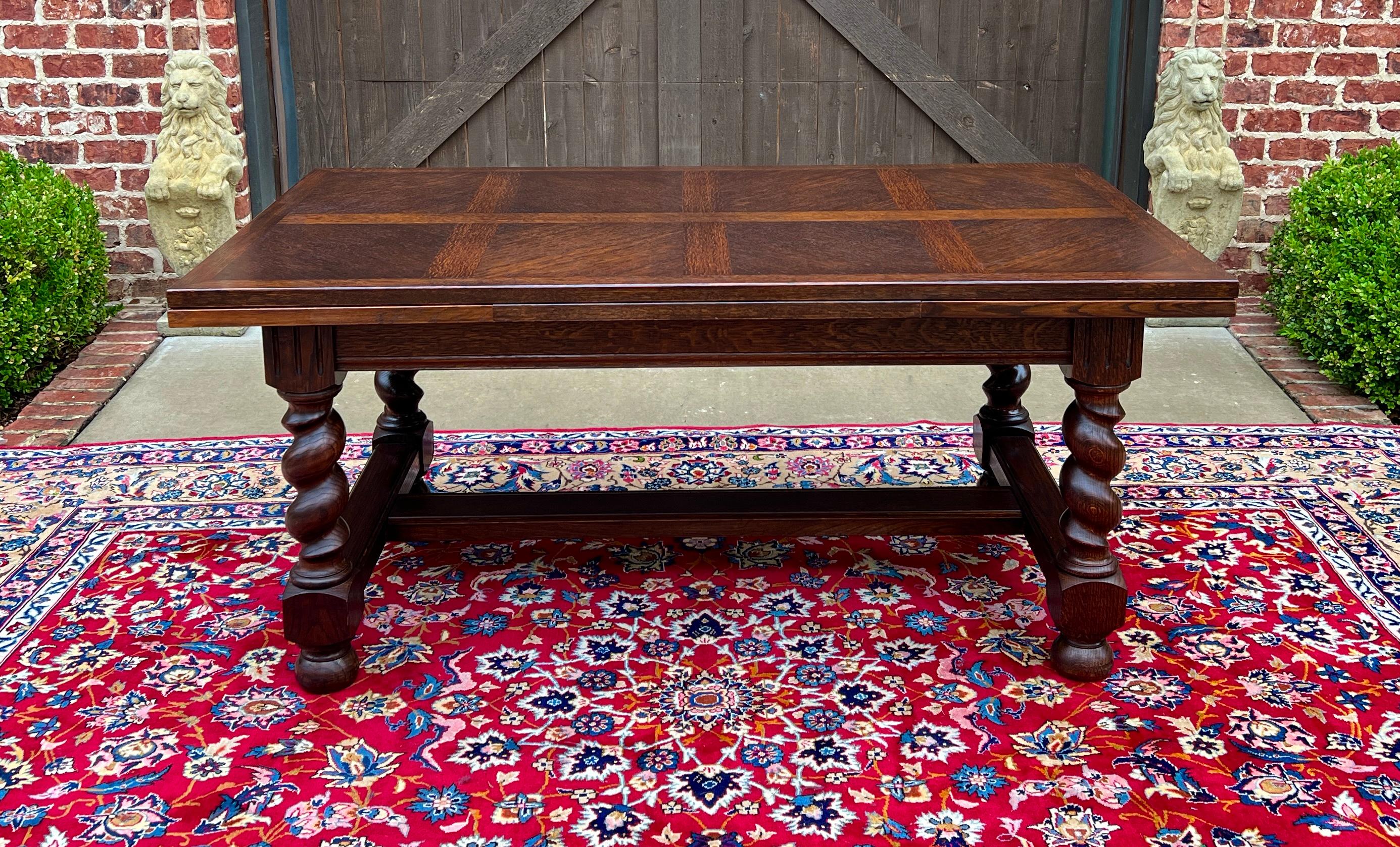 British Antique English Dining Table Draw Leaf Table Barley Twist Oak Breakfast c. 1930s