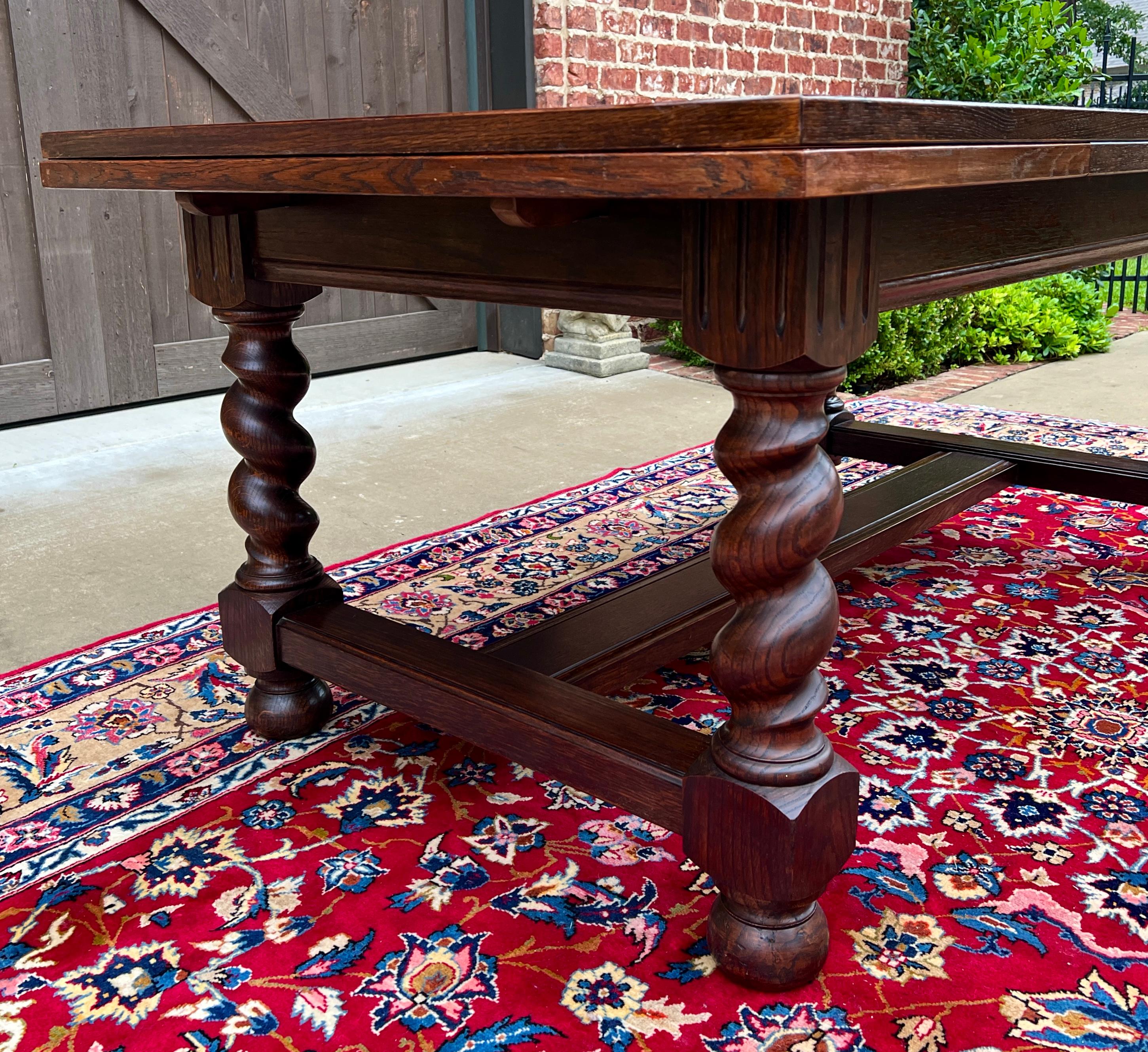 Antique English Dining Table Draw Leaf Table Barley Twist Oak Breakfast c. 1930s 1