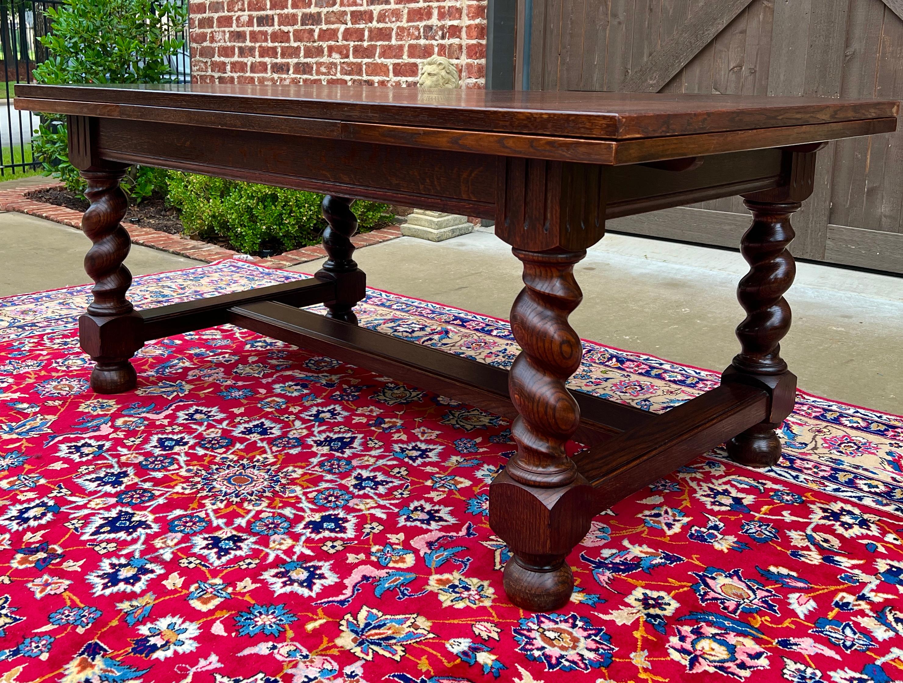 Antique English Dining Table Draw Leaf Table Barley Twist Oak Breakfast c. 1930s 2