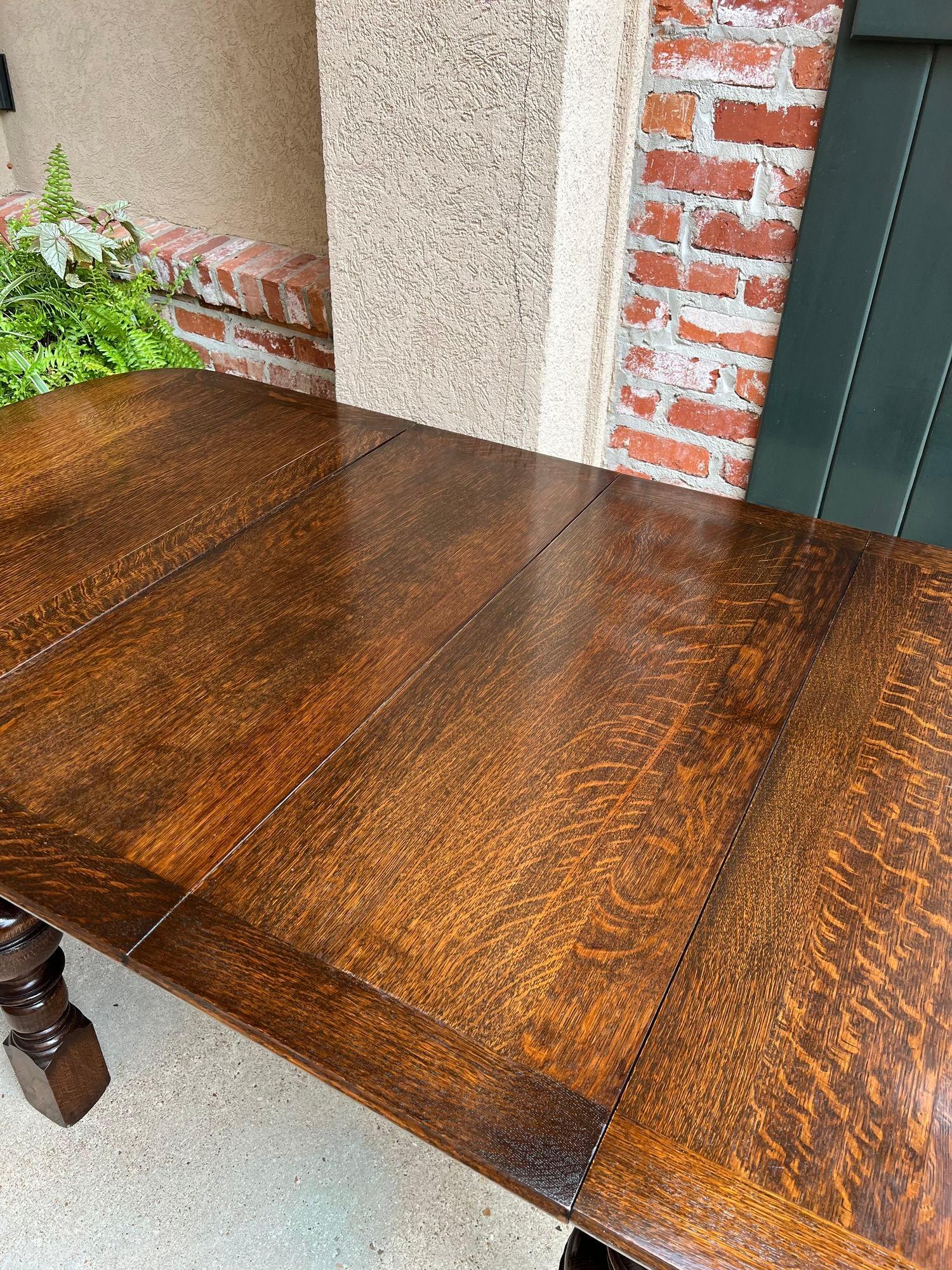 Antique English Dining Table Draw Leaf Tudor Carved Tiger Oak Large Game Kitchen 1