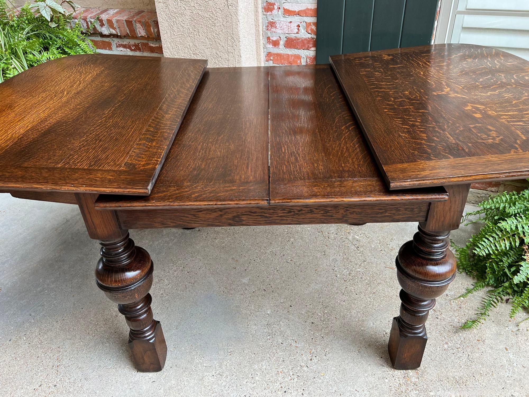 Antique English Dining Table Draw Leaf Tudor Carved Tiger Oak Large Game Kitchen 3