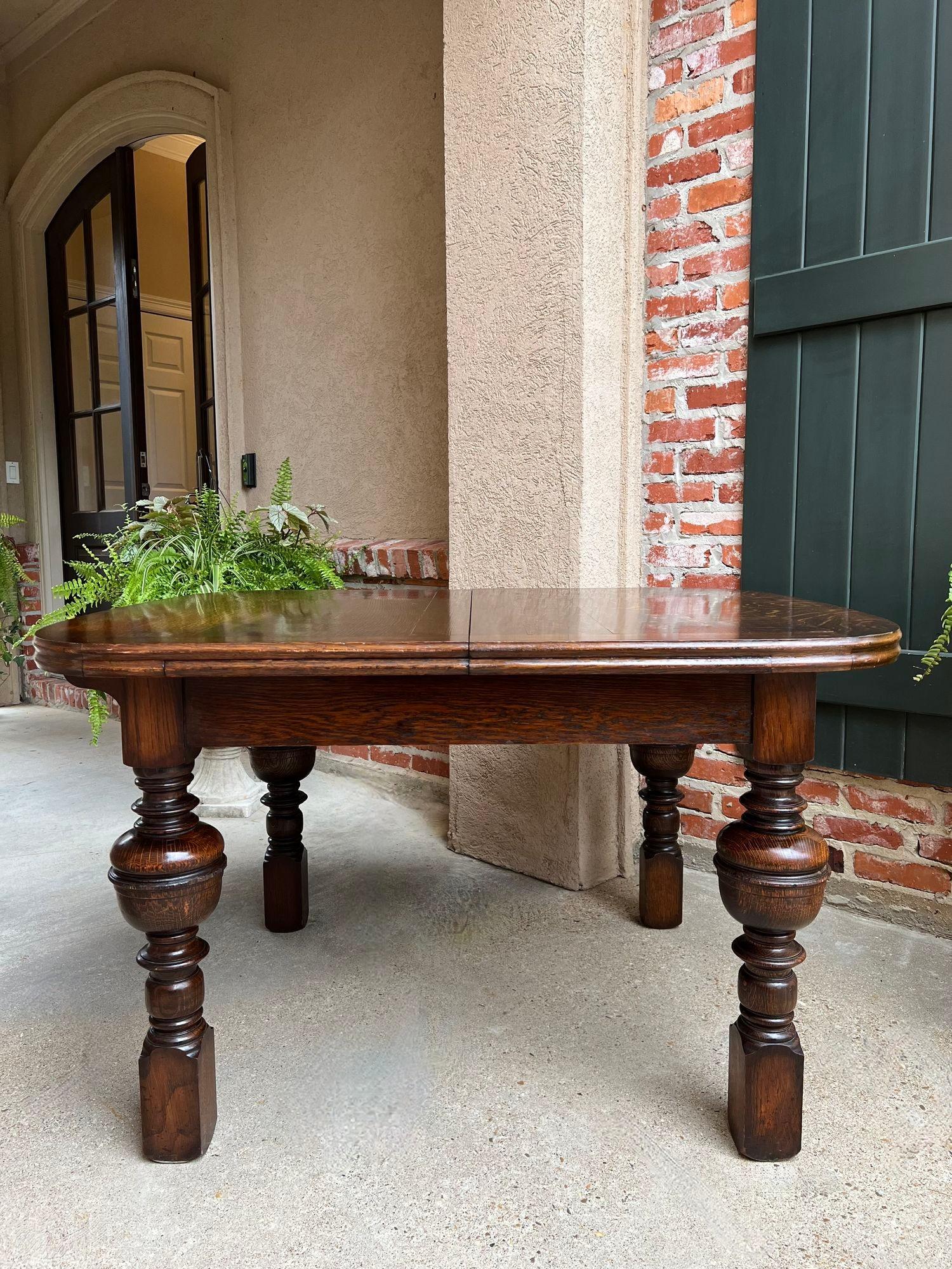 Antique English Dining Table Draw Leaf Tudor Carved Tiger Oak Large Game Kitchen 6