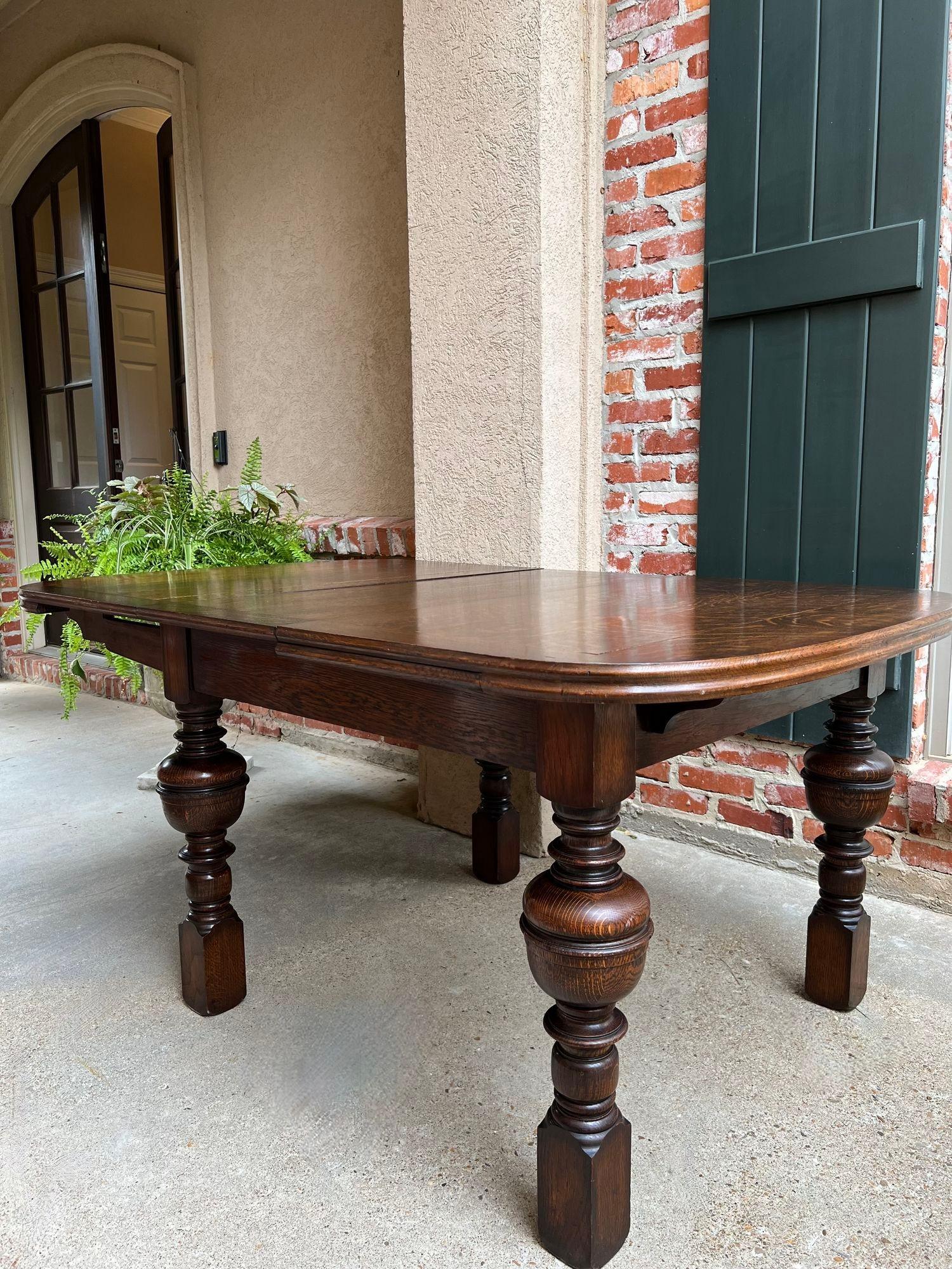 Antique English Dining Table Draw Leaf Tudor Carved Tiger Oak Large Game Kitchen 7