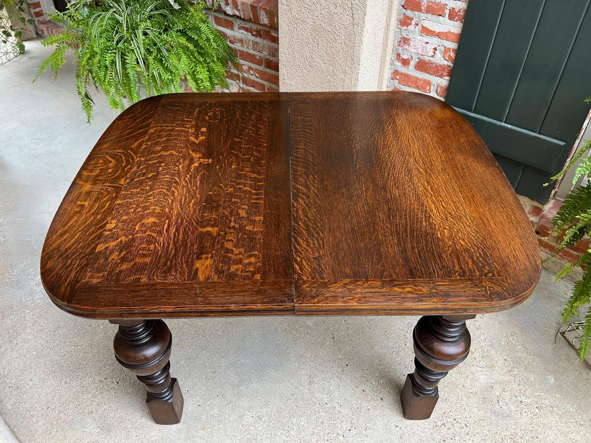 Antique English Dining Table Draw Leaf Tudor Carved Tiger Oak Large Game Kitchen 8