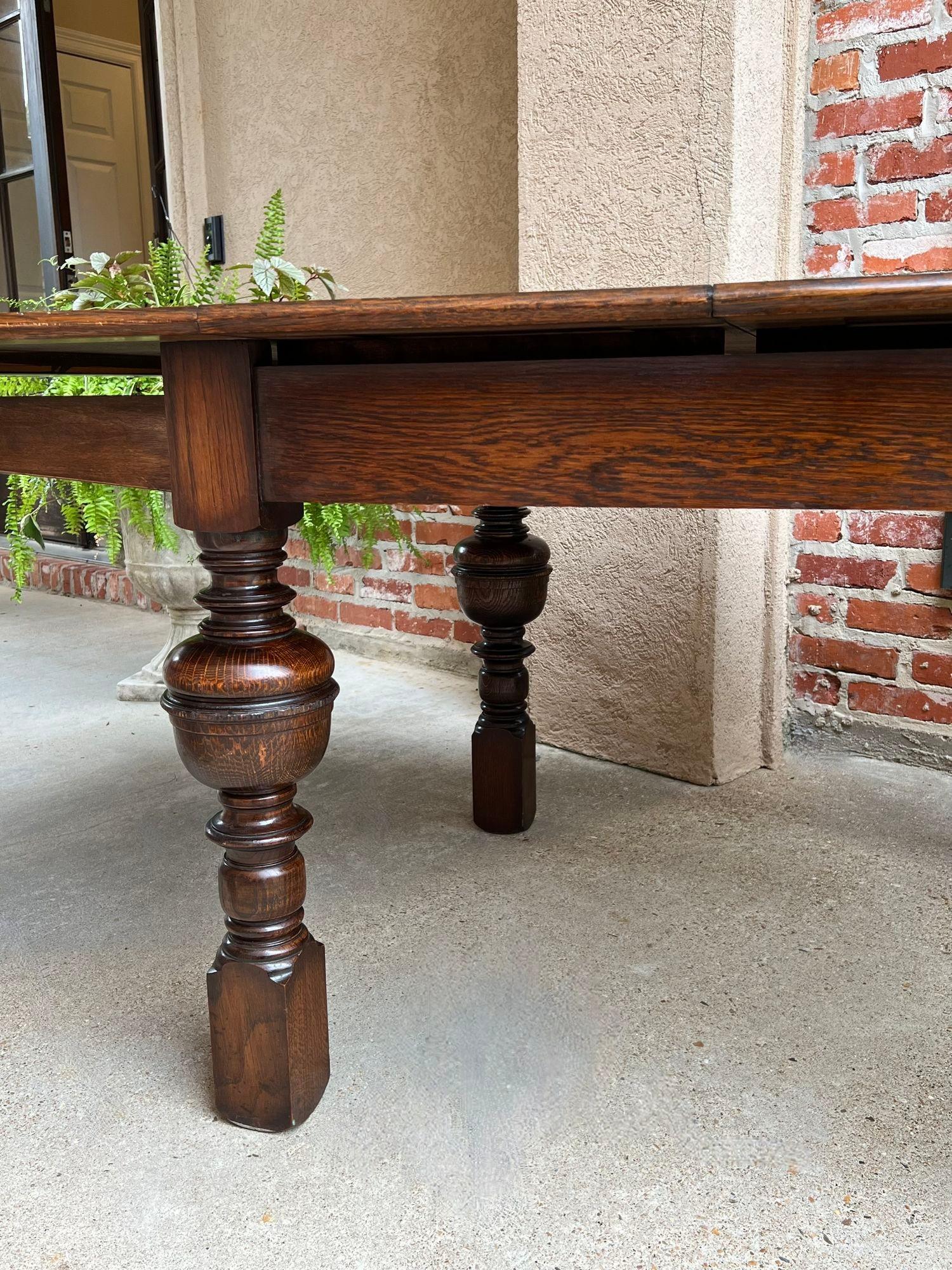 Antique English Dining Table Draw Leaf Tudor Carved Tiger Oak Large Game Kitchen 10