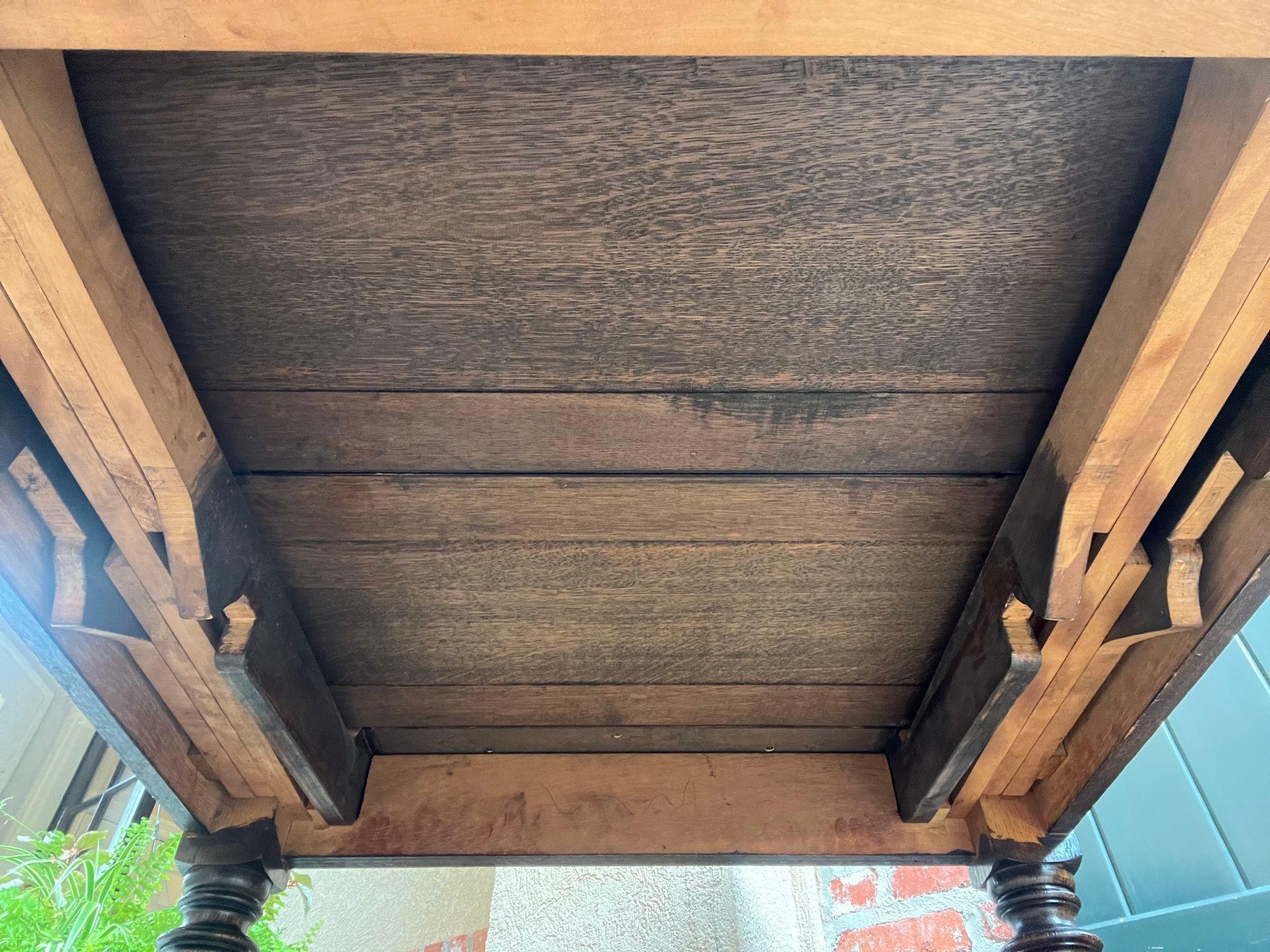 Antique English Dining Table Draw Leaf Tudor Carved Tiger Oak Large Game Kitchen 11