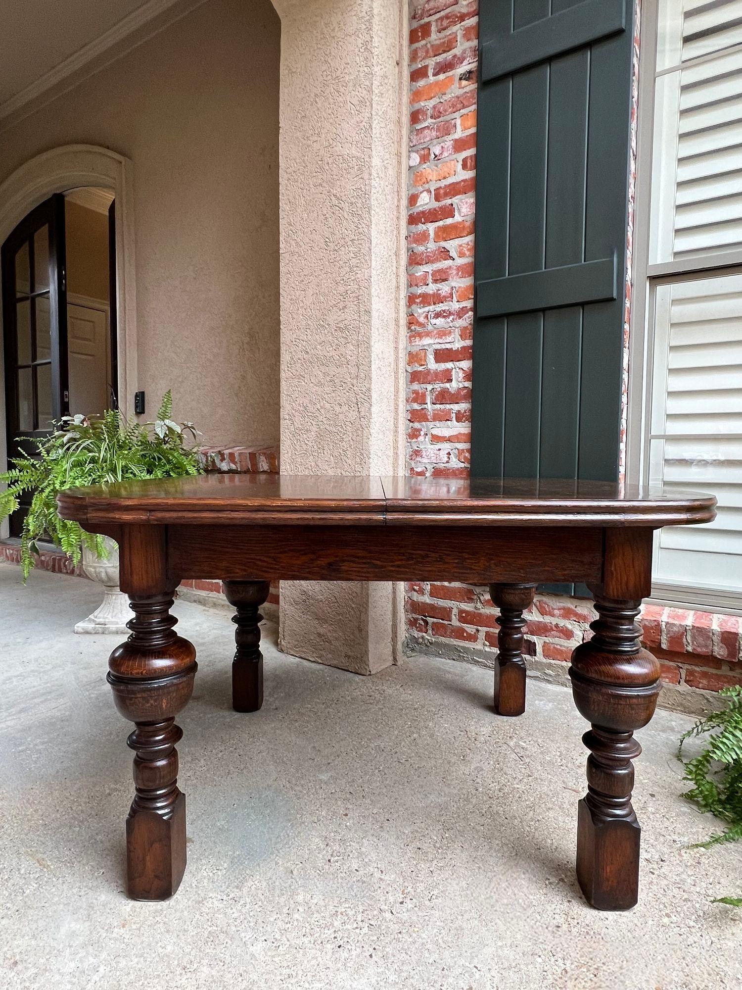 British Antique English Dining Table Draw Leaf Tudor Carved Tiger Oak Large Game Kitchen