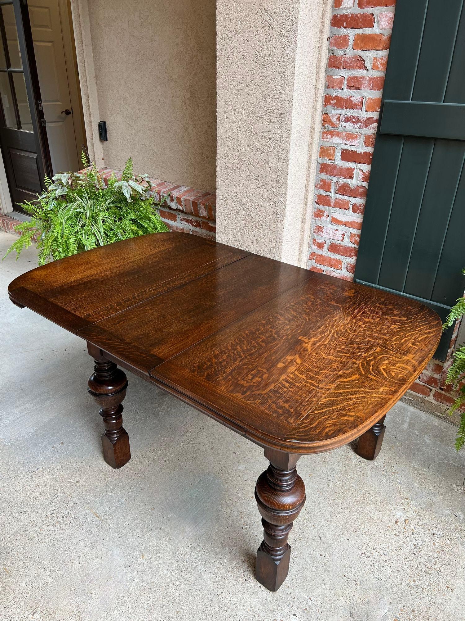 Early 20th Century Antique English Dining Table Draw Leaf Tudor Carved Tiger Oak Large Game Kitchen