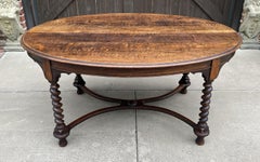 Antique English Dining Table Oval Breakfast Card Game Table Oak Barley Twist