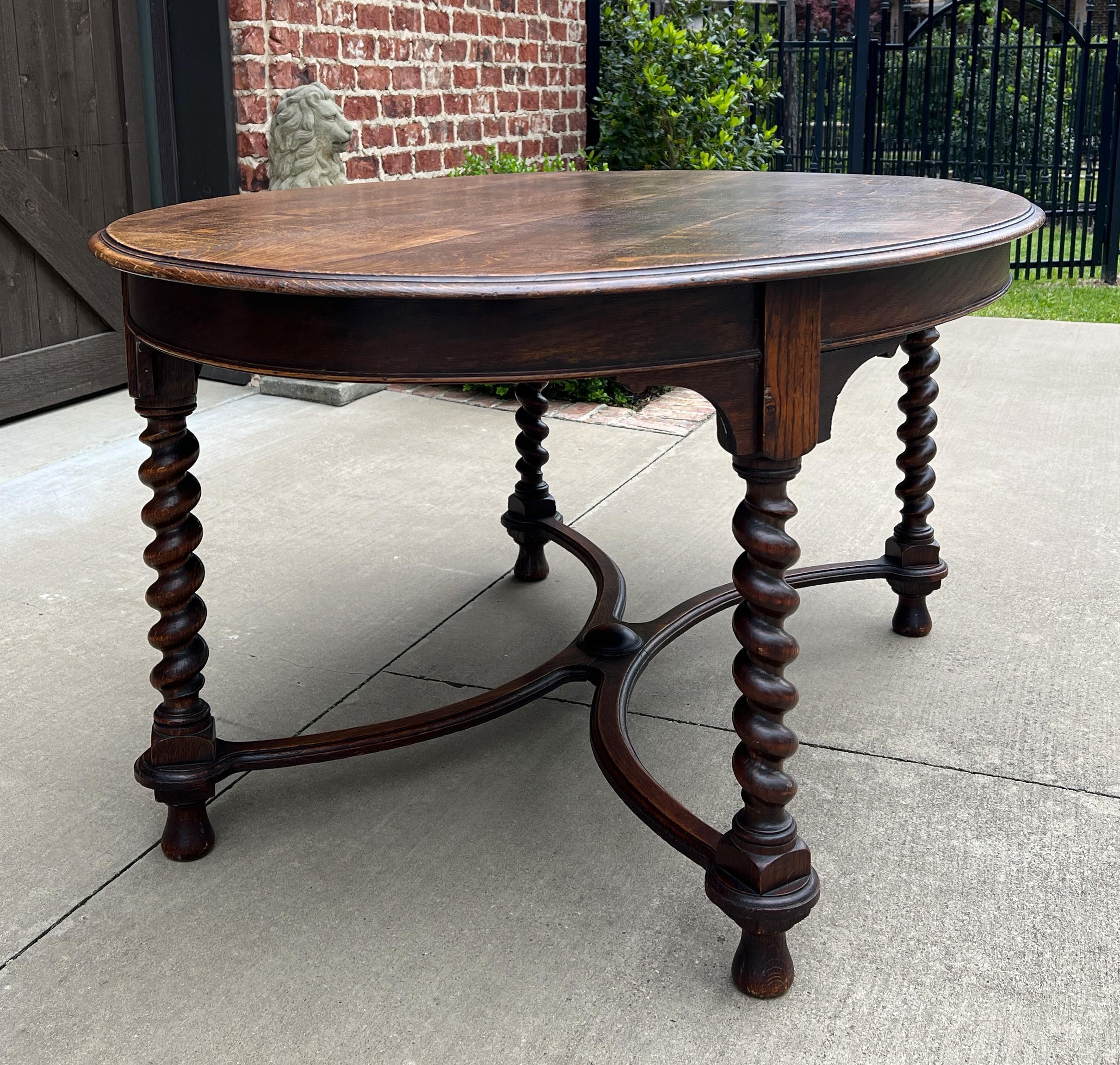 Arts and Crafts Antique English Dining Table Oval Breakfast Card Game Table Oak Barley Twist
