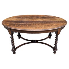 Antique English Dining Table Oval Breakfast Card Game Table Oak Barley Twist
