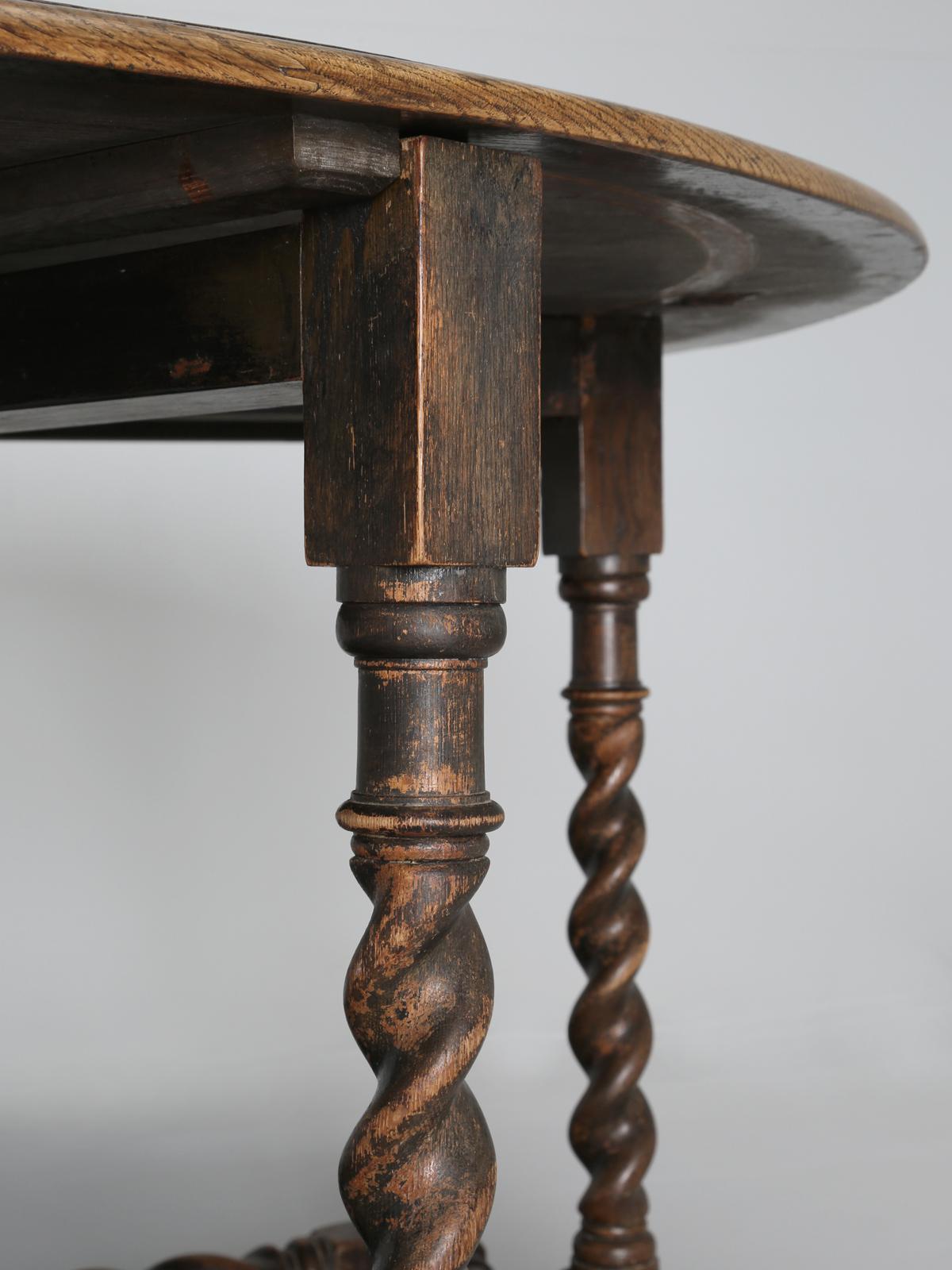 Antique English Double-Gate Leg Drop-Leaf Barley-Twist Dining Table in White Oak 9