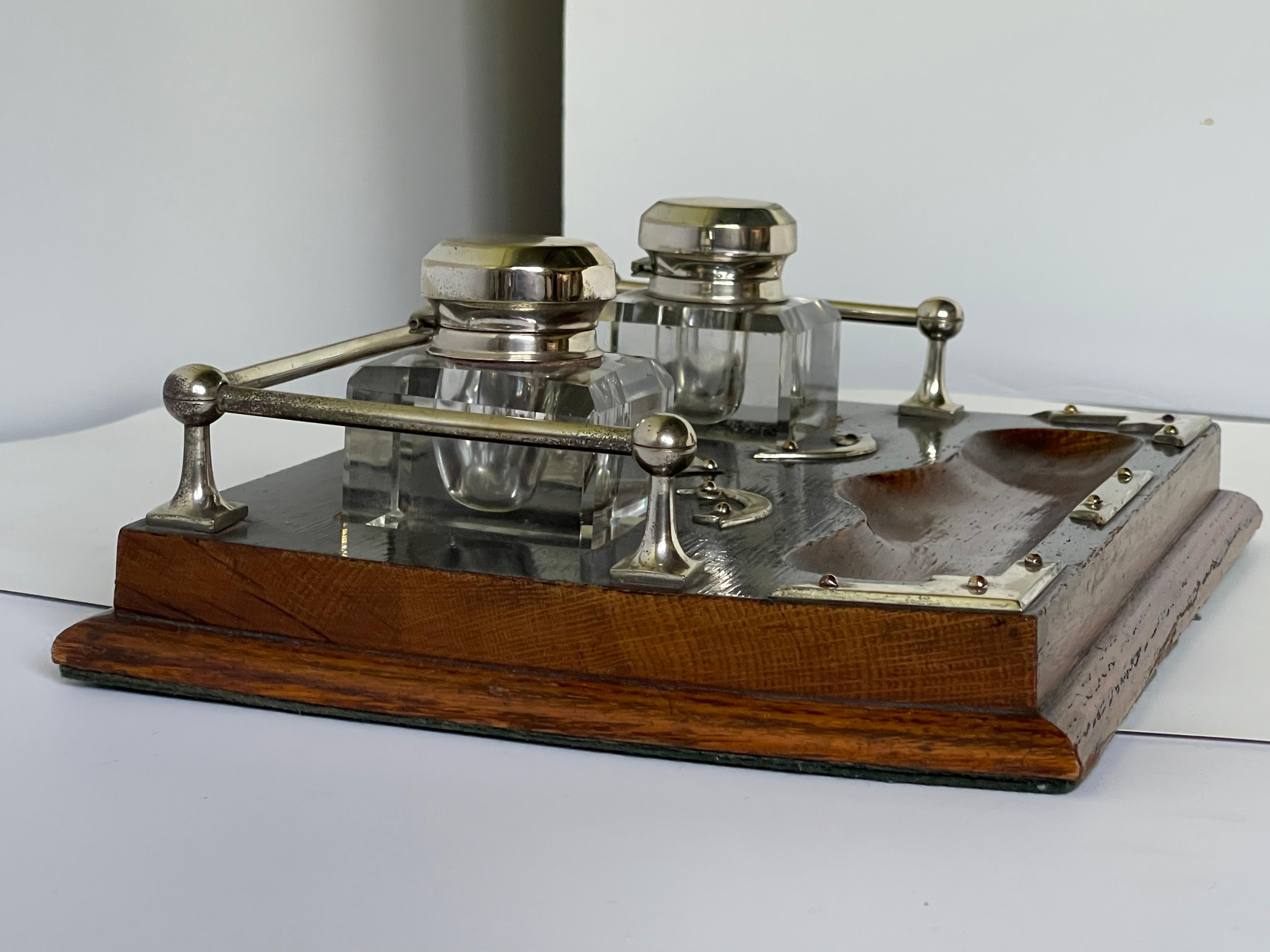 Antique English Double Inkwell Desk Set 2