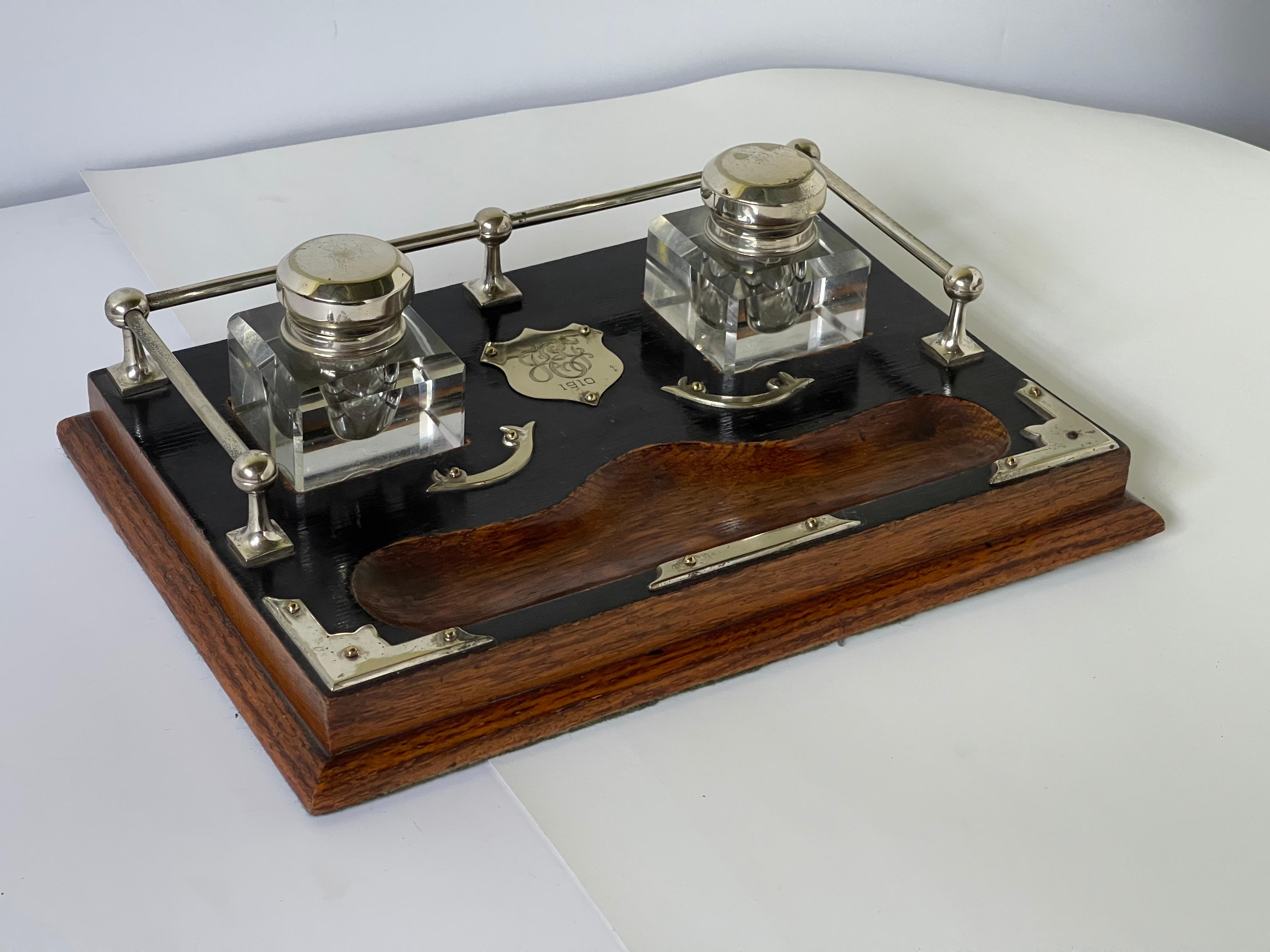 vintage inkwell desk set