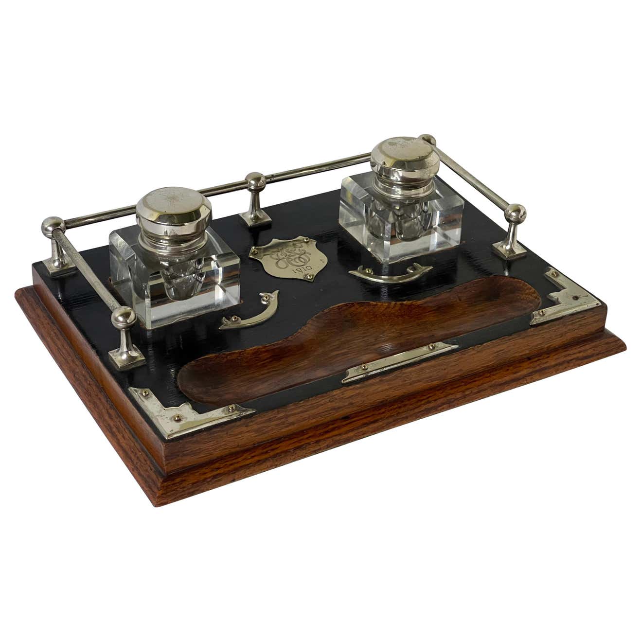 Antique English Double Inkwell Desk Set at 1stDibs | vintage inkwell ...