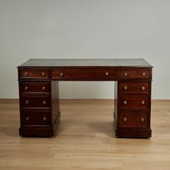 Antique English Double Pedestal Leather Top Desk