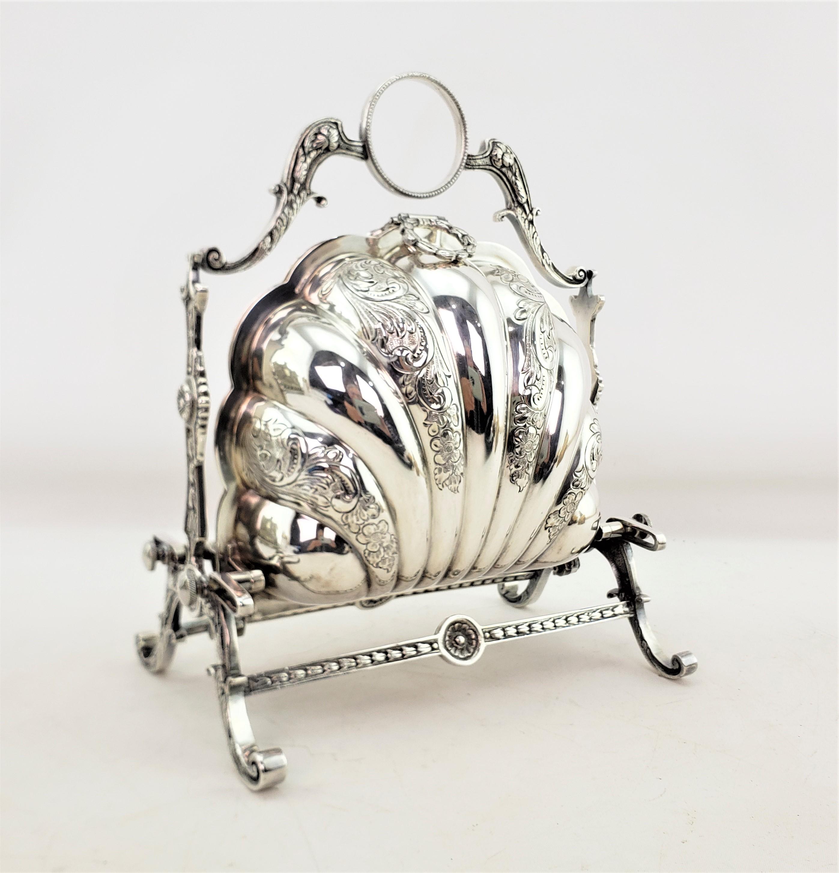 Victorian Antique English Double Shell Silver Plated Folding Biscuit Barrel or Box For Sale