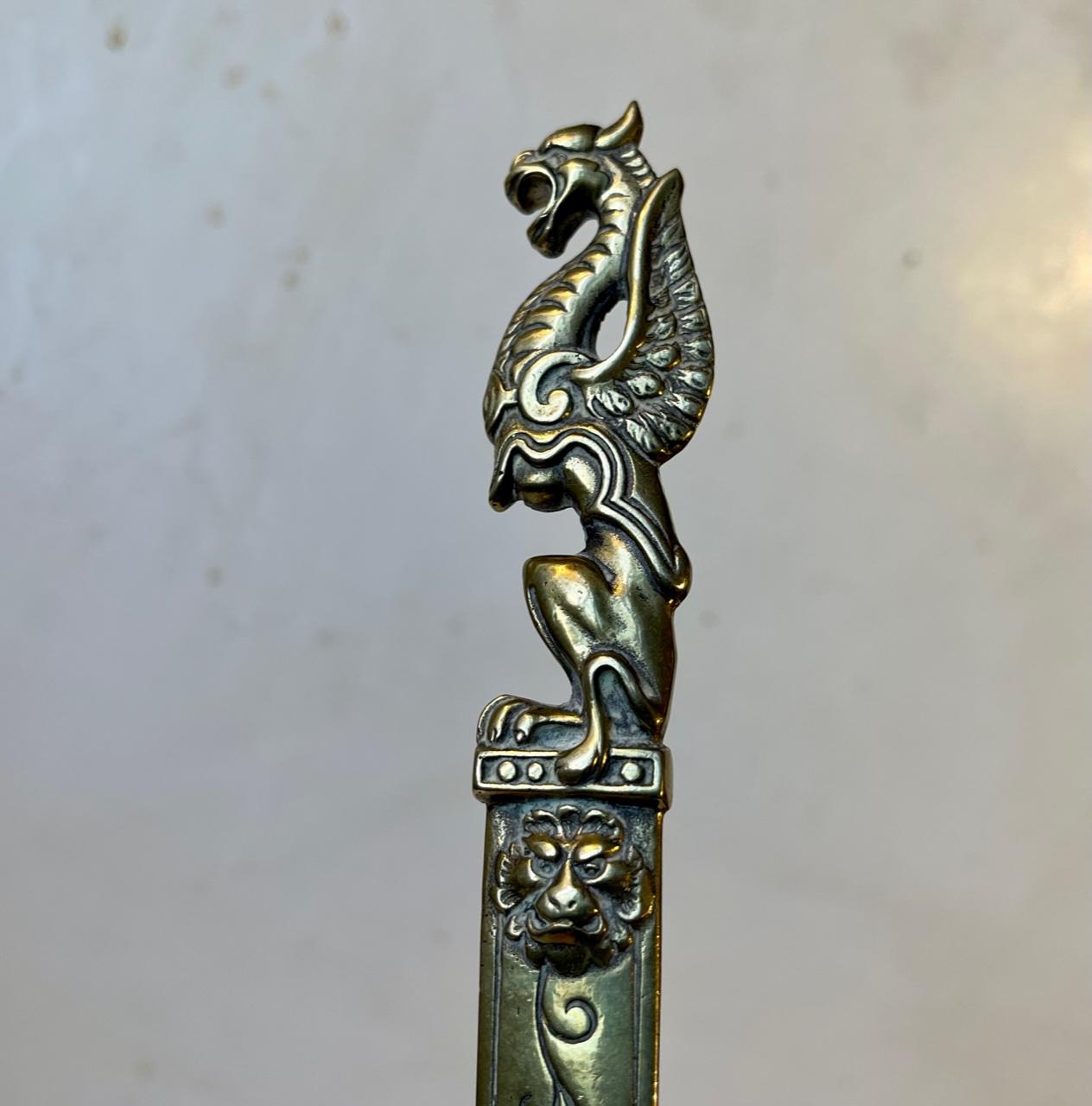 Hollywood Regency Antique English Dragon Letter Opener in Brass For Sale