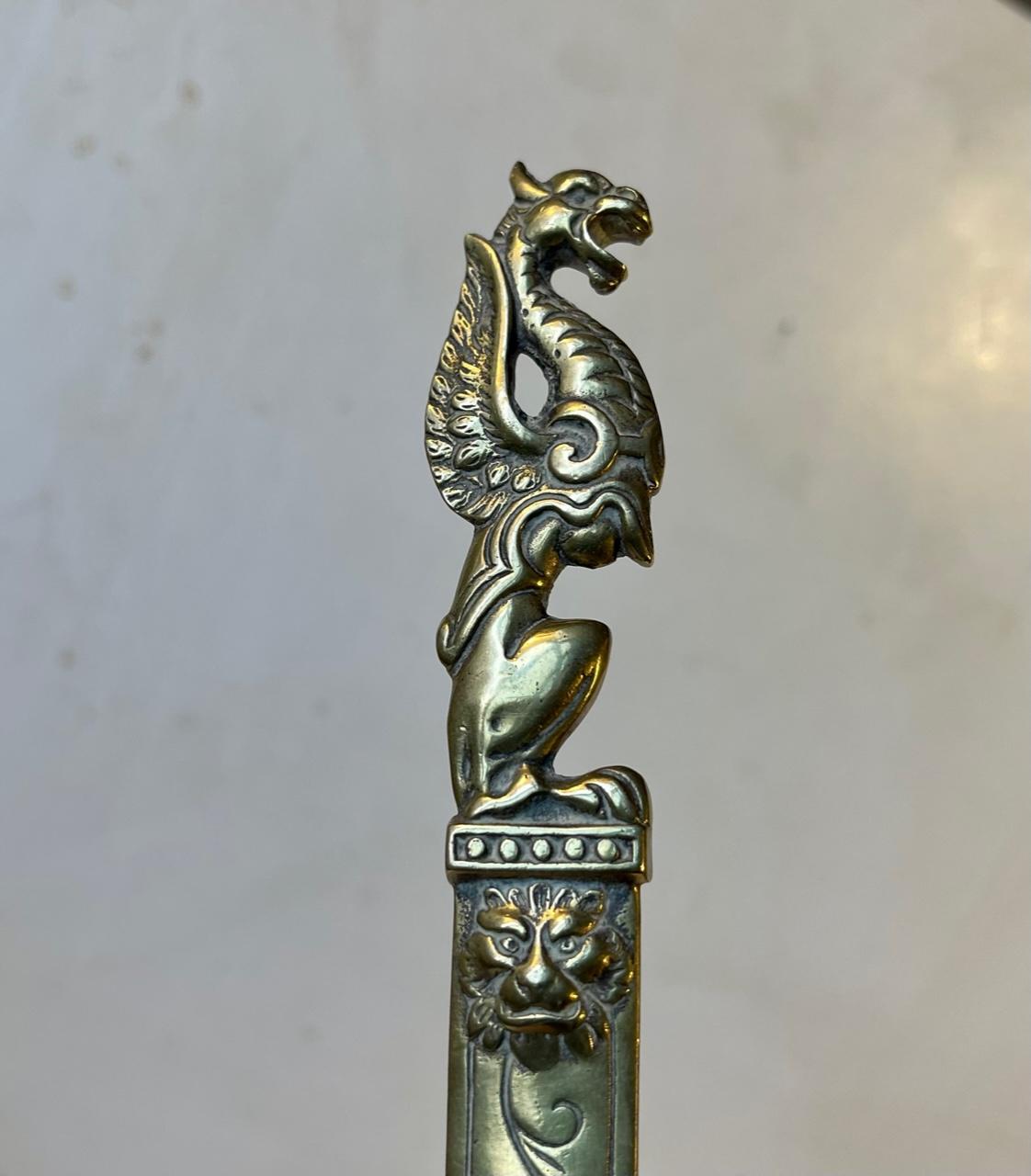 Hollywood Regency Antique English Dragon Letter Opener in Brass