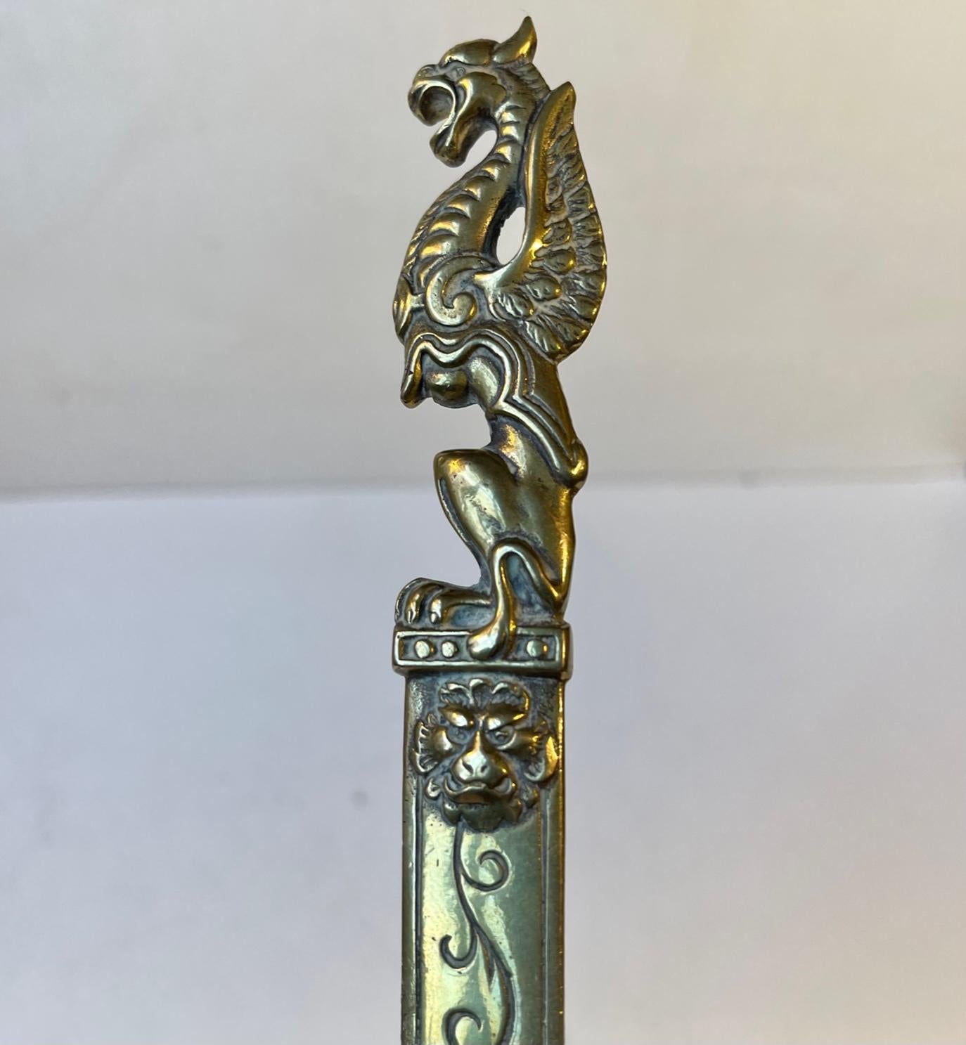 Early 20th Century Antique English Dragon Letter Opener in Brass For Sale