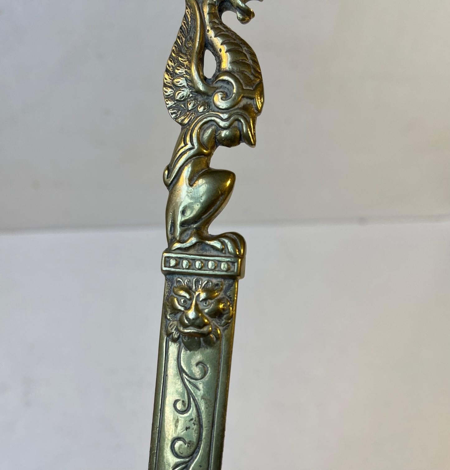 Early 20th Century Antique English Dragon Letter Opener in Brass