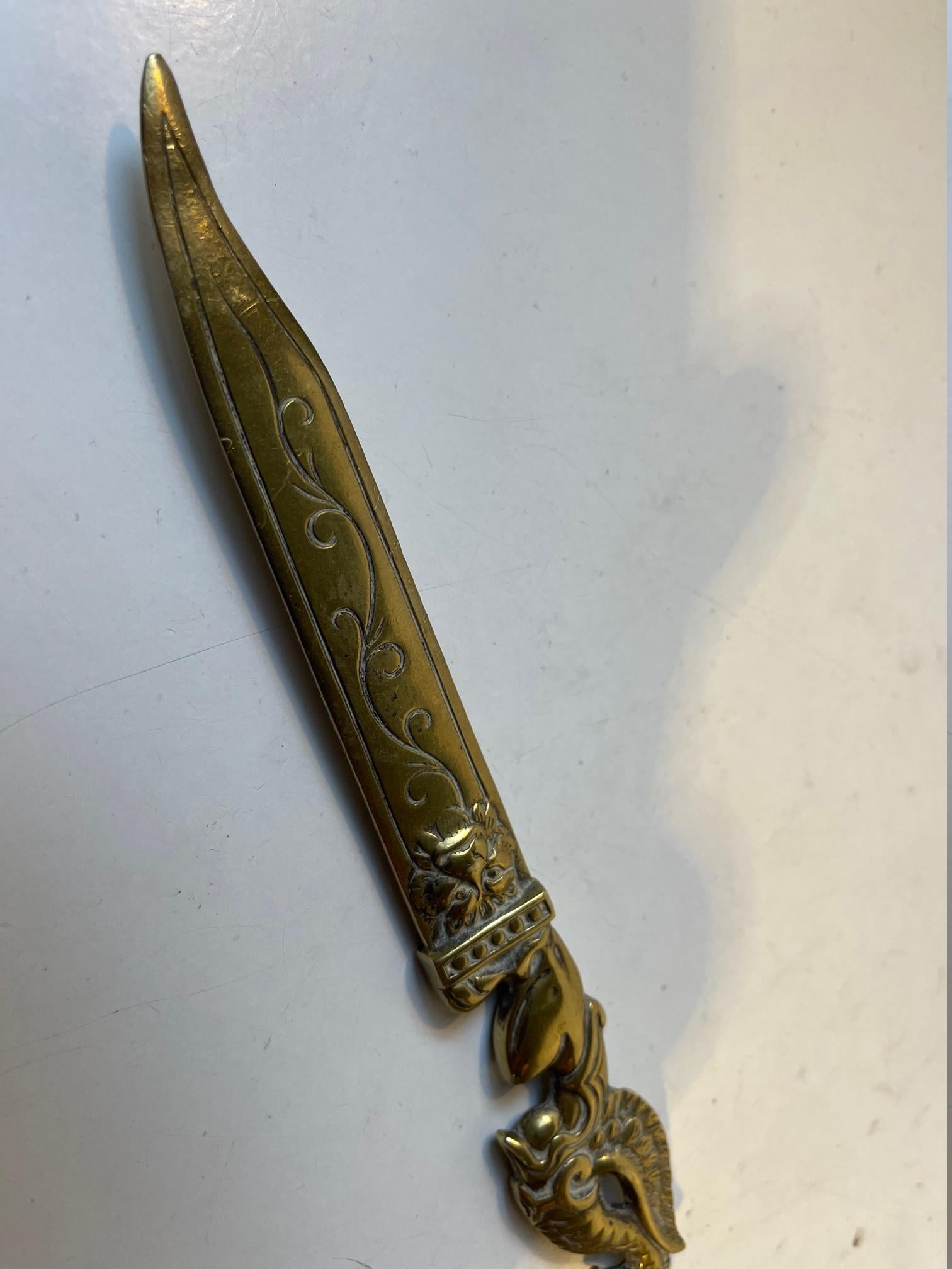 Antique English Dragon Letter Opener in Brass For Sale 3