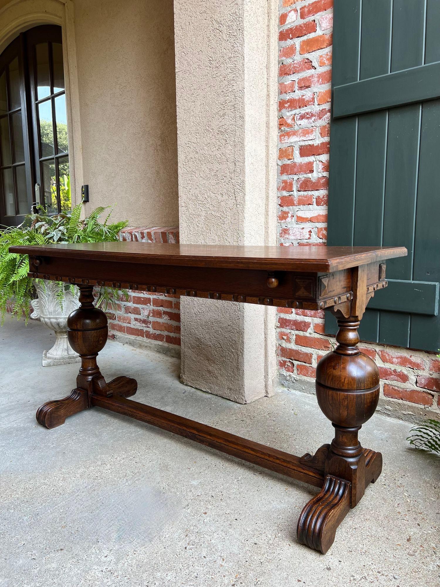 Antique English Draw Leaf Dining Library Kitchen Table Tiger Oak Trestle Base 4