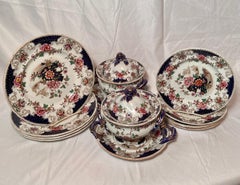 Antique English Dresden Pattern Ironstone Dinner Set, Circa 1870-1880