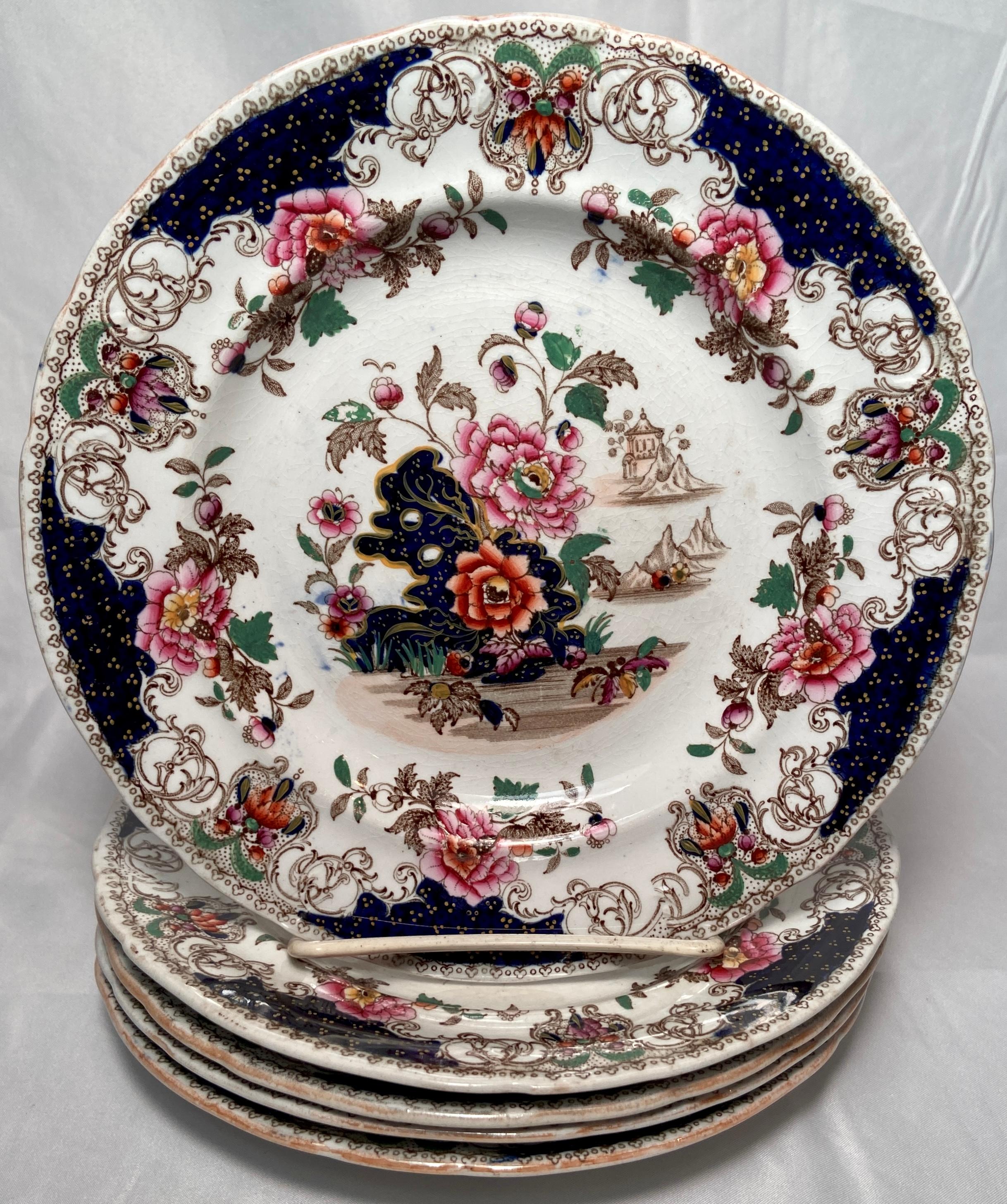 Antique English Dresden Pattern Ironstone Dinner Set, Circa 1870-1880 In Good Condition For Sale In New Orleans, LA