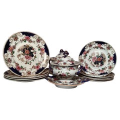 Antikes englisches Esszimmer-Set aus Eisenstein mit Dresdener Muster, um 1870-1880