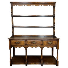 Antikes englisches Sideboard mit Geschirrregal, „Potboard“, im jakobinischen Stil, Tiger-Eiche, um 1900