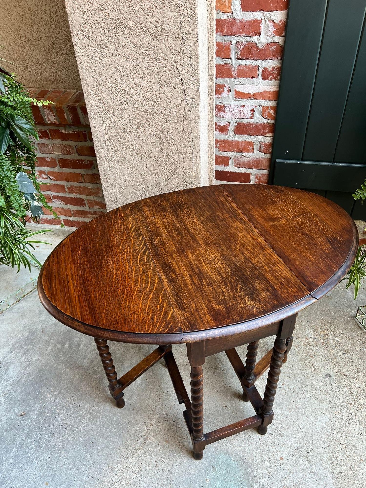 Antique English Drop Leaf Side Sofa Table Barley Twist Petite Oak Jacobean Style 3