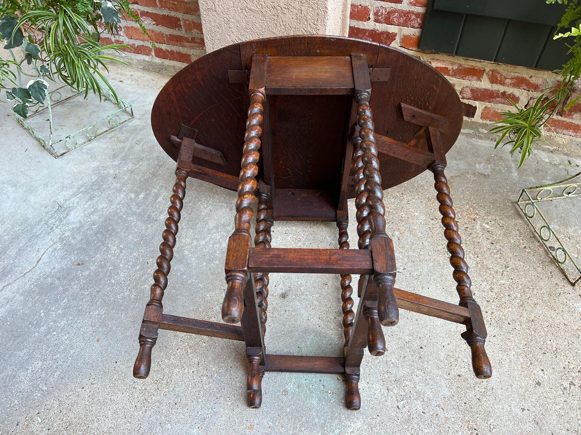 Antique English Drop Leaf Side Sofa Table Barley Twist Petite Oak Jacobean Style 4