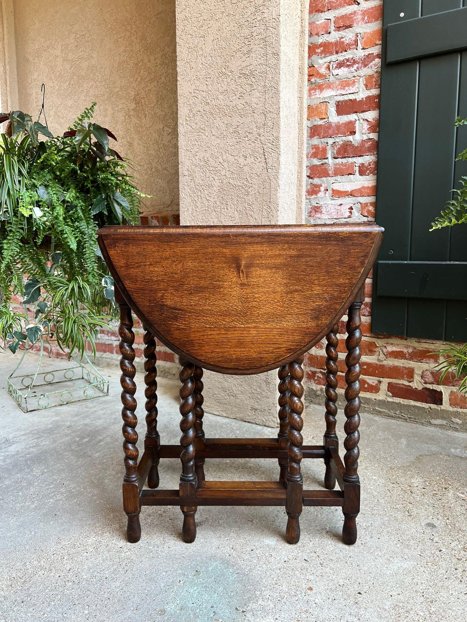 Antique English Drop Leaf Side Sofa Table Barley Twist Petite Oak Jacobean Style 5
