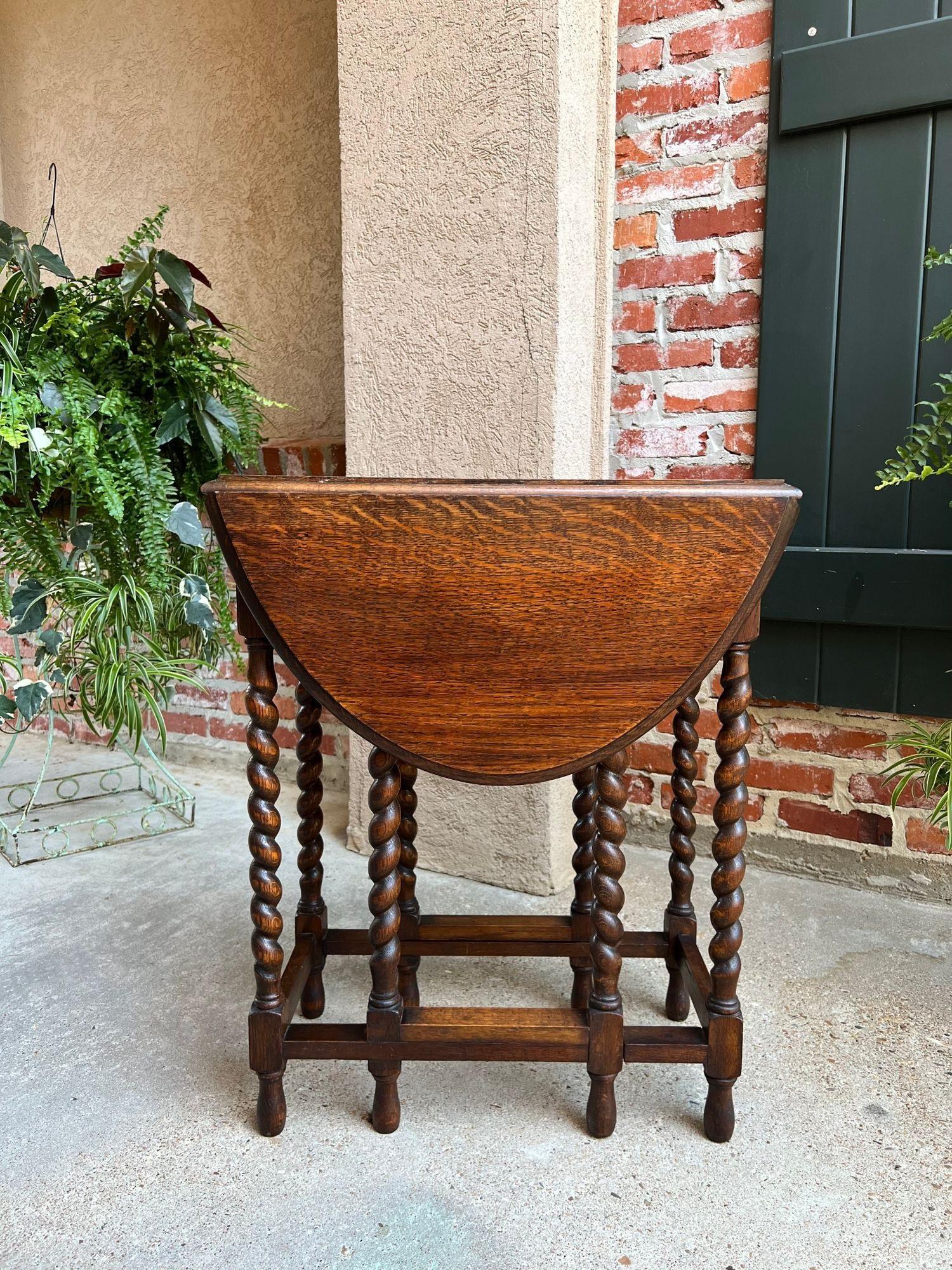 Antique English Drop Leaf Side Sofa Table Barley Twist Petite Oak Jacobean Style 6