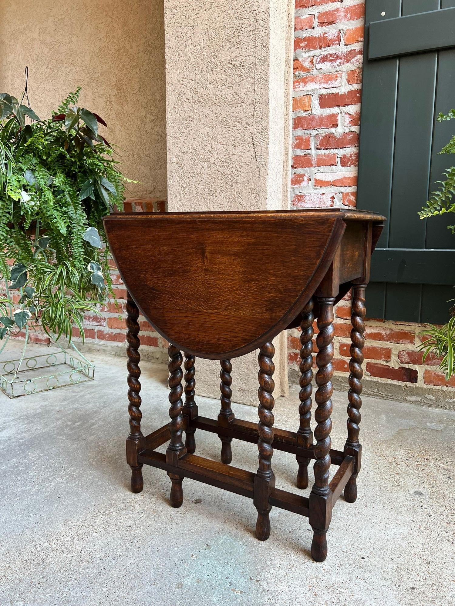 Antique English Drop Leaf Side Sofa Table Barley Twist Petite Oak Jacobean Style 7