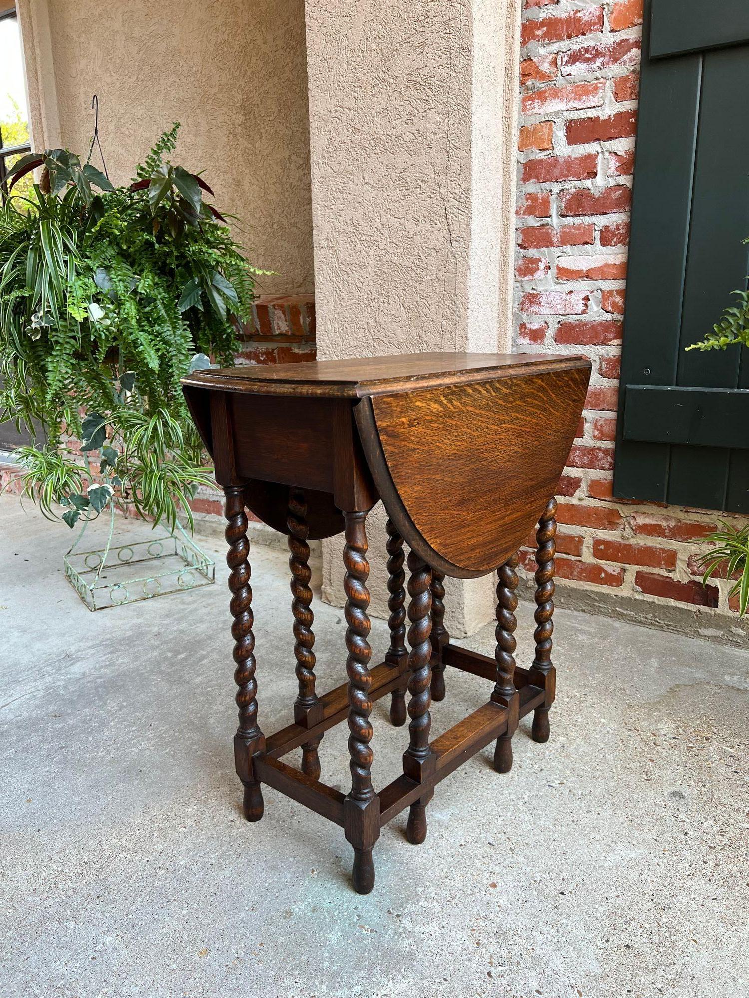 Antique English Drop Leaf Side Sofa Table Barley Twist Petite Oak Jacobean Style 8