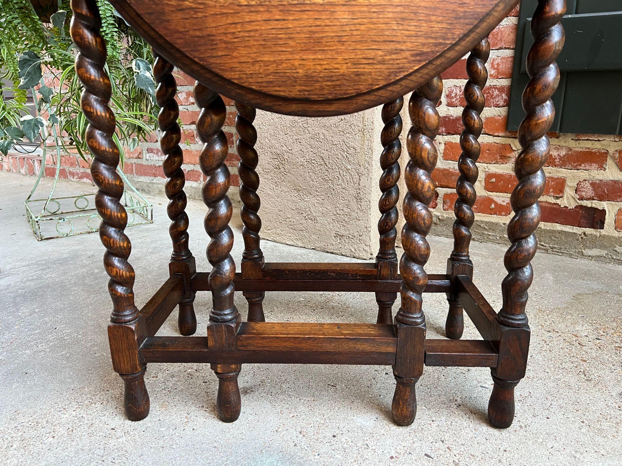 Antique English Drop Leaf Side Sofa Table Barley Twist Petite Oak Jacobean Style 9