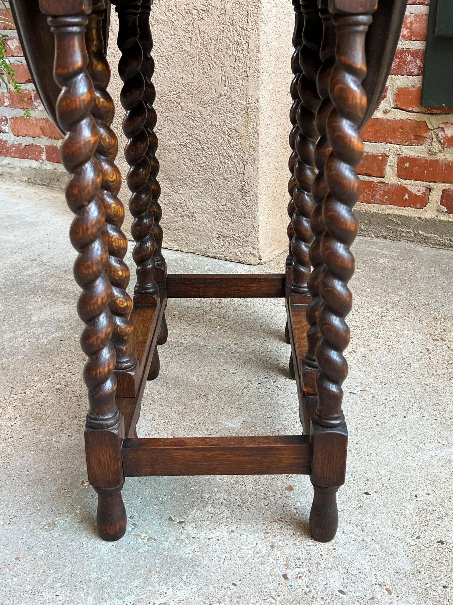 Antique English Drop Leaf Side Sofa Table Barley Twist Petite Oak Jacobean Style 10
