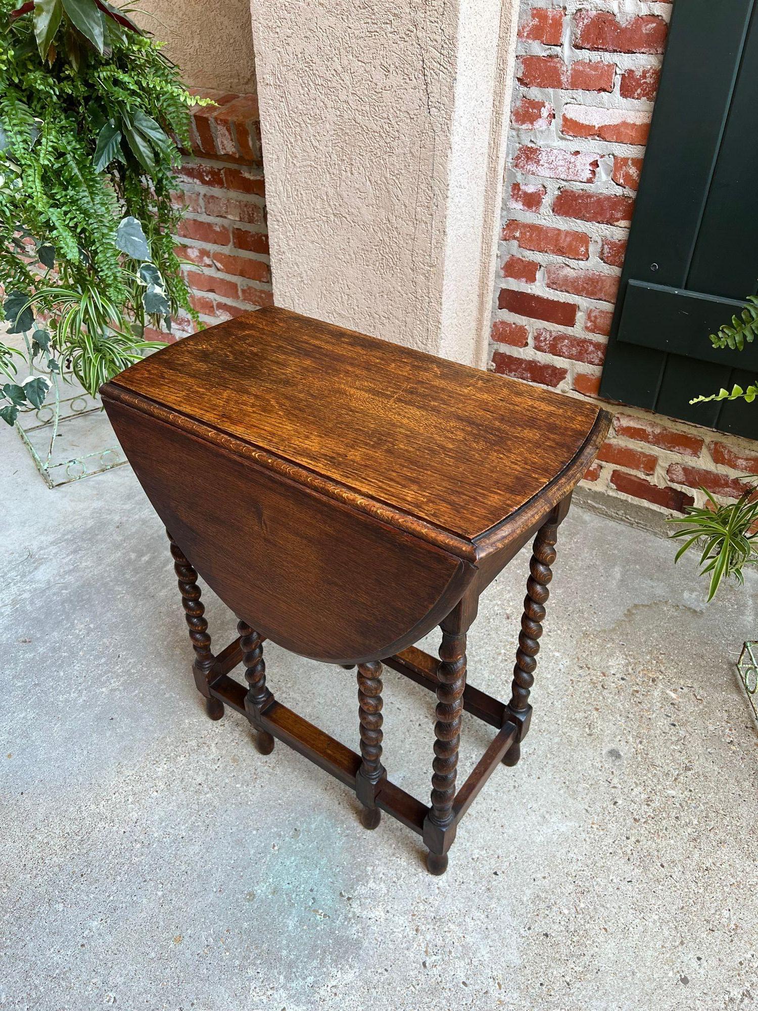 Antique English Drop Leaf Side Sofa Table Barley Twist Petite Oak Jacobean Style 11