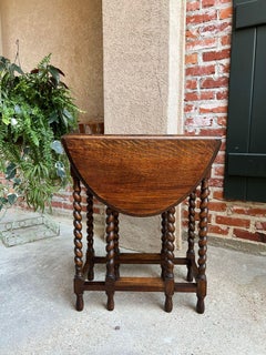 Antique English Drop Leaf Side Sofa Table Barley Twist Petite Oak Jacobean Style
