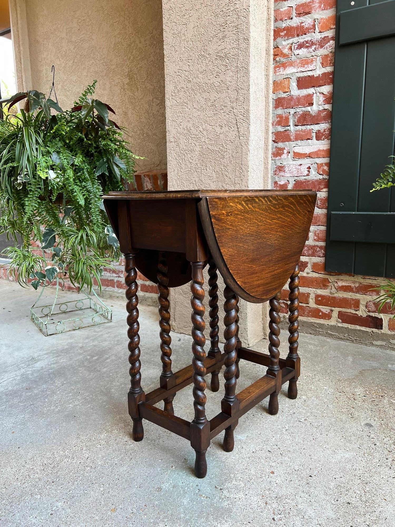 British Colonial Antique English Drop Leaf Side Sofa Table Barley Twist Petite Oak Jacobean Style
