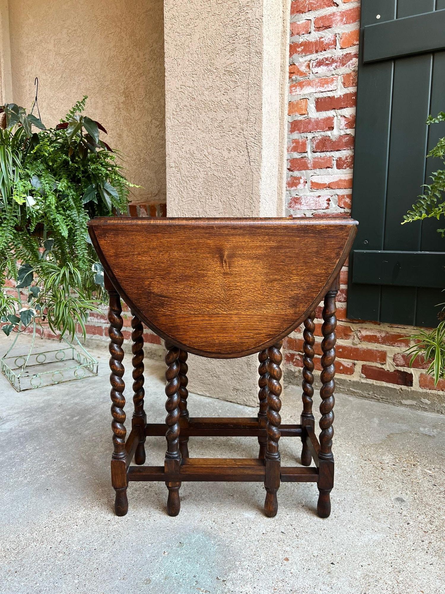 British Antique English Drop Leaf Side Sofa Table Barley Twist Petite Oak Jacobean Style