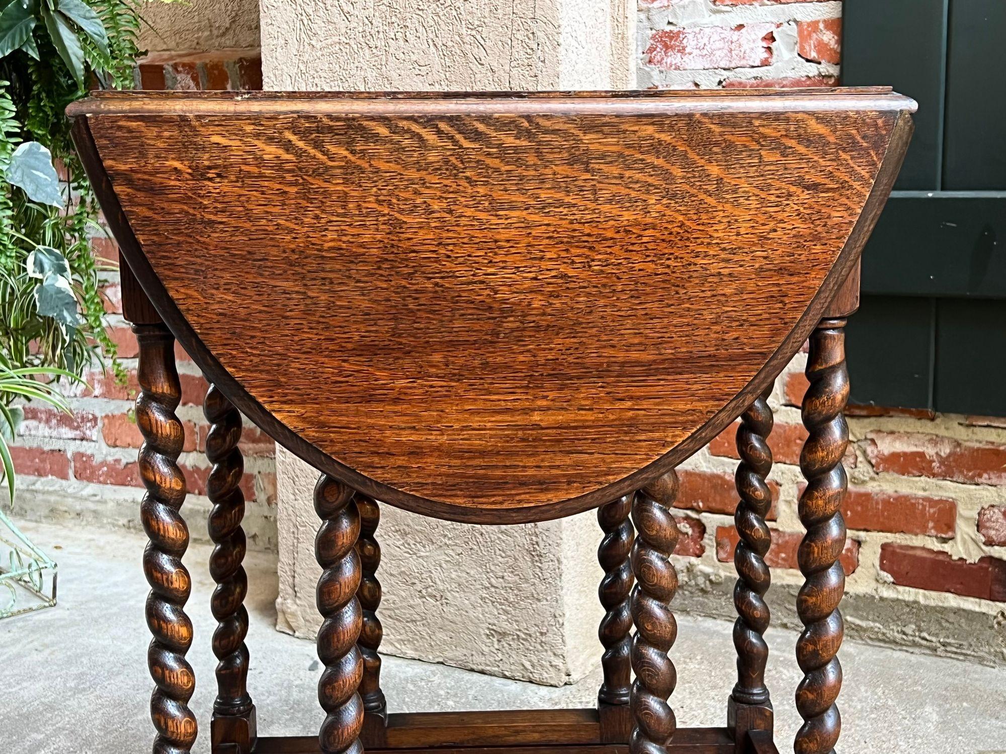 Turned Antique English Drop Leaf Side Sofa Table Barley Twist Petite Oak Jacobean Style